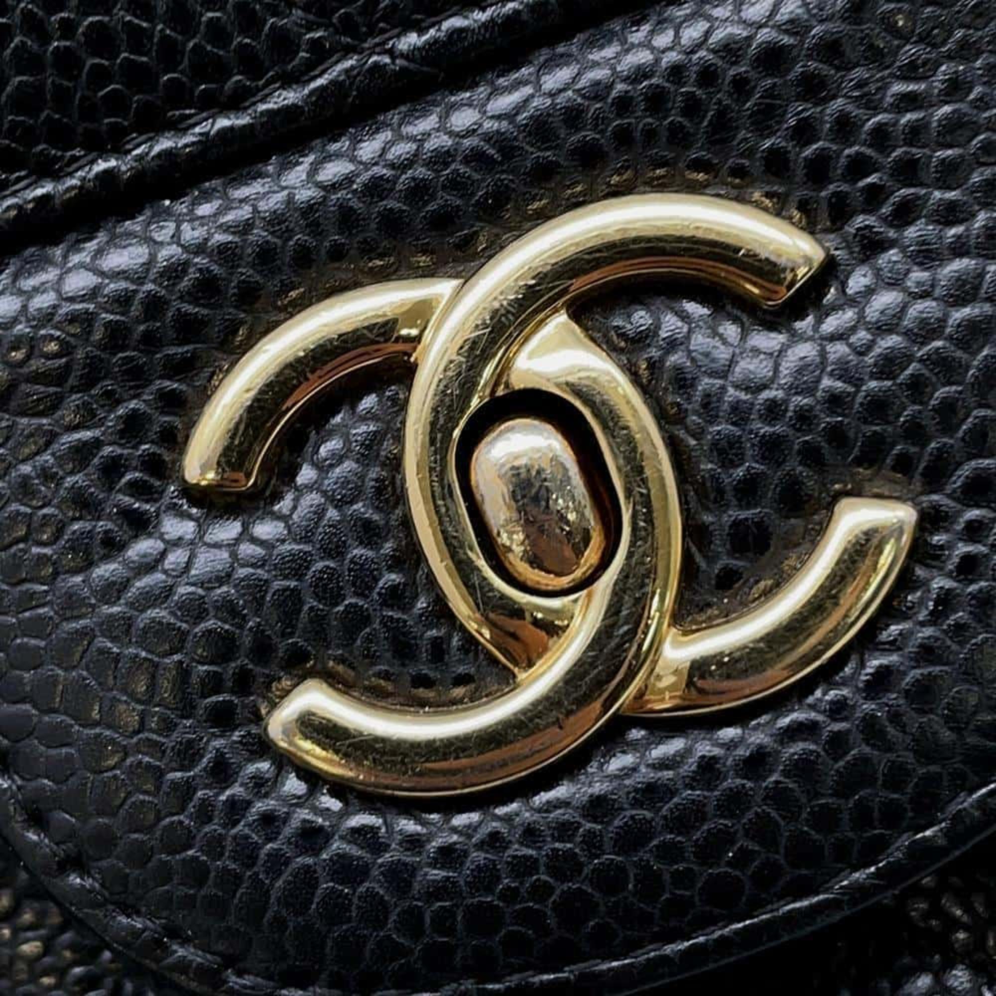 Chanel Black Caviar Leather Matelasse Double Flap Chain Shoulder Size 30