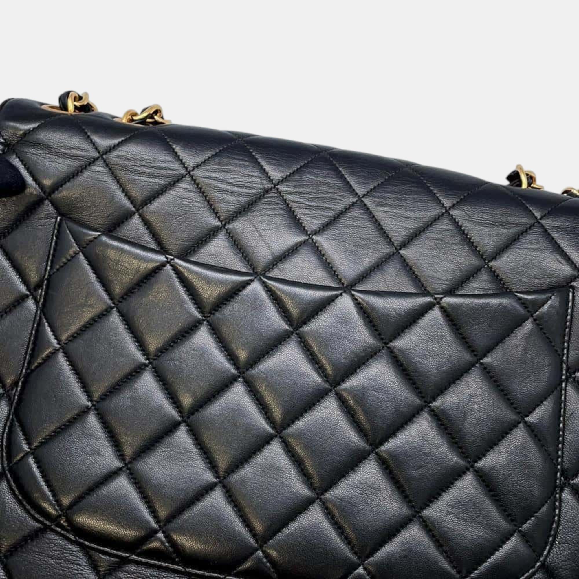 Chanel Black Lambskin Matelasse Single Flap Chain Shoulder Bag Size 30