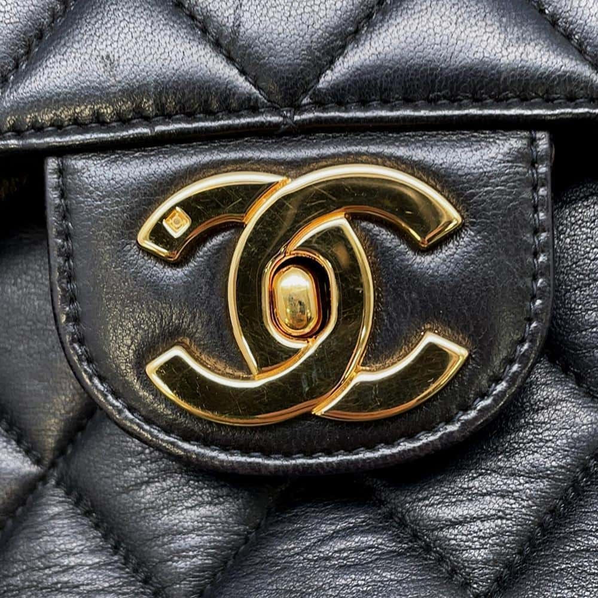 Chanel Black Lambskin Matelasse Single Flap Chain Shoulder Bag Size 30