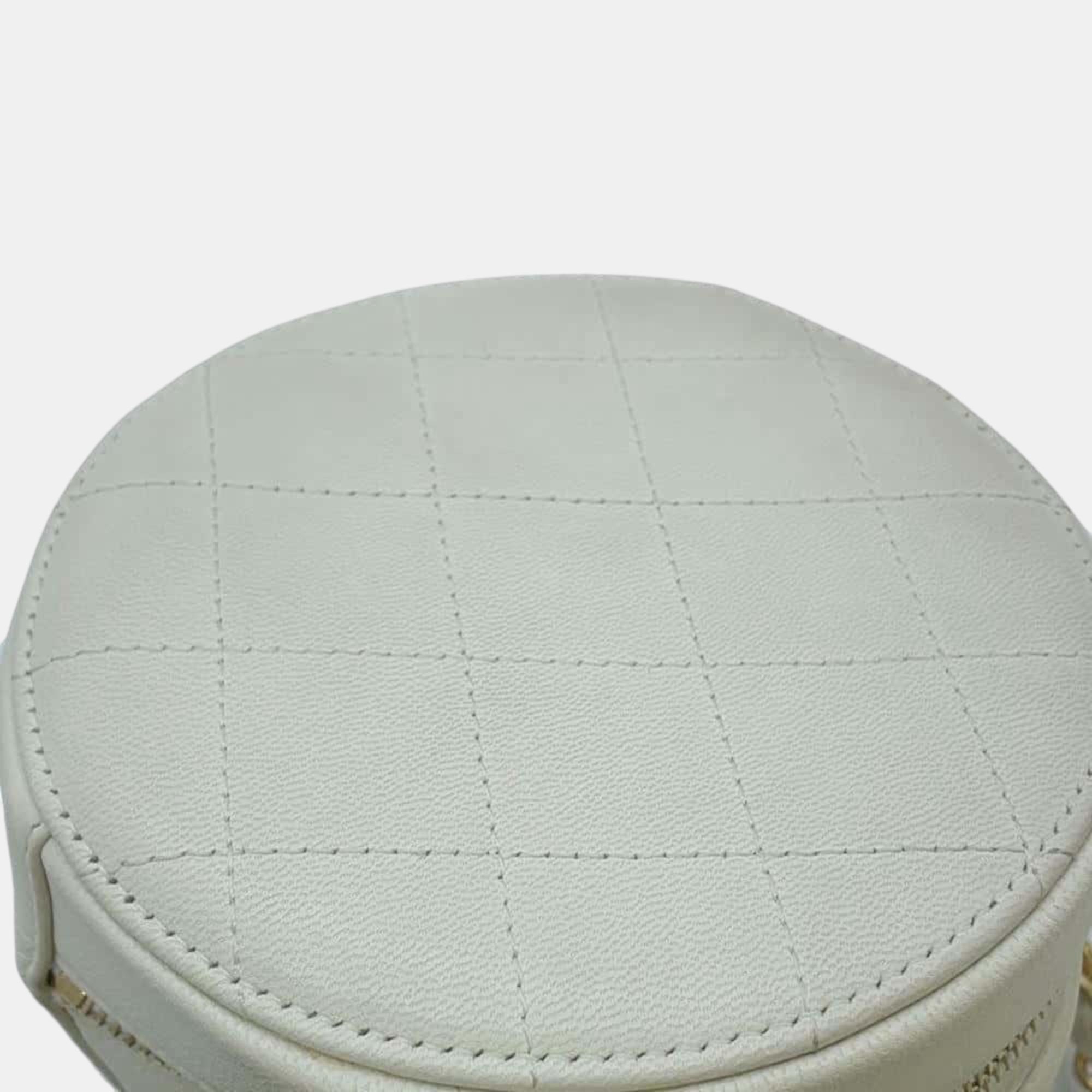 Chanel White Lambskin Matelasse Round Chain Shoulder Bag