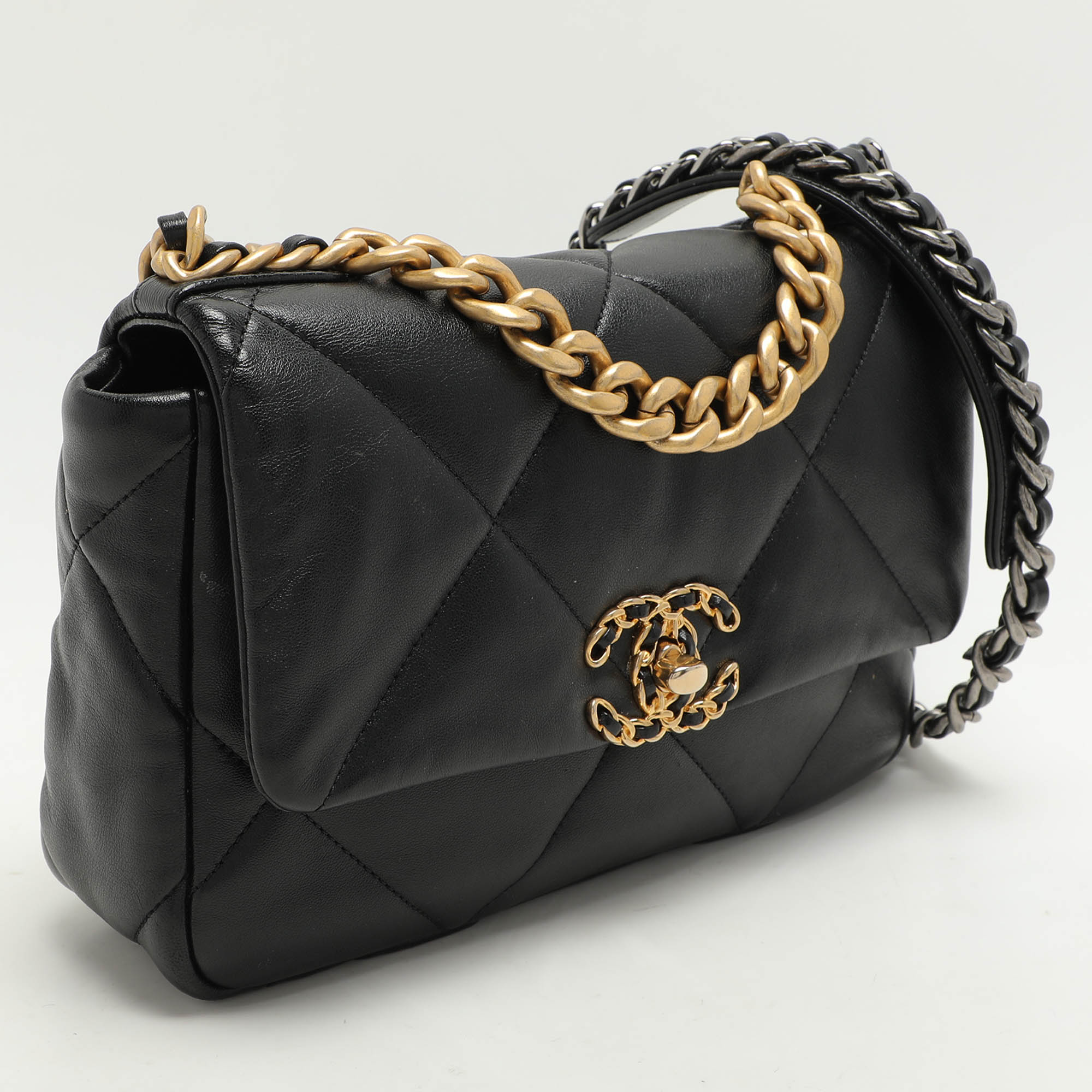 Chanel Black Quilted Leather Small 19 Flap Bag