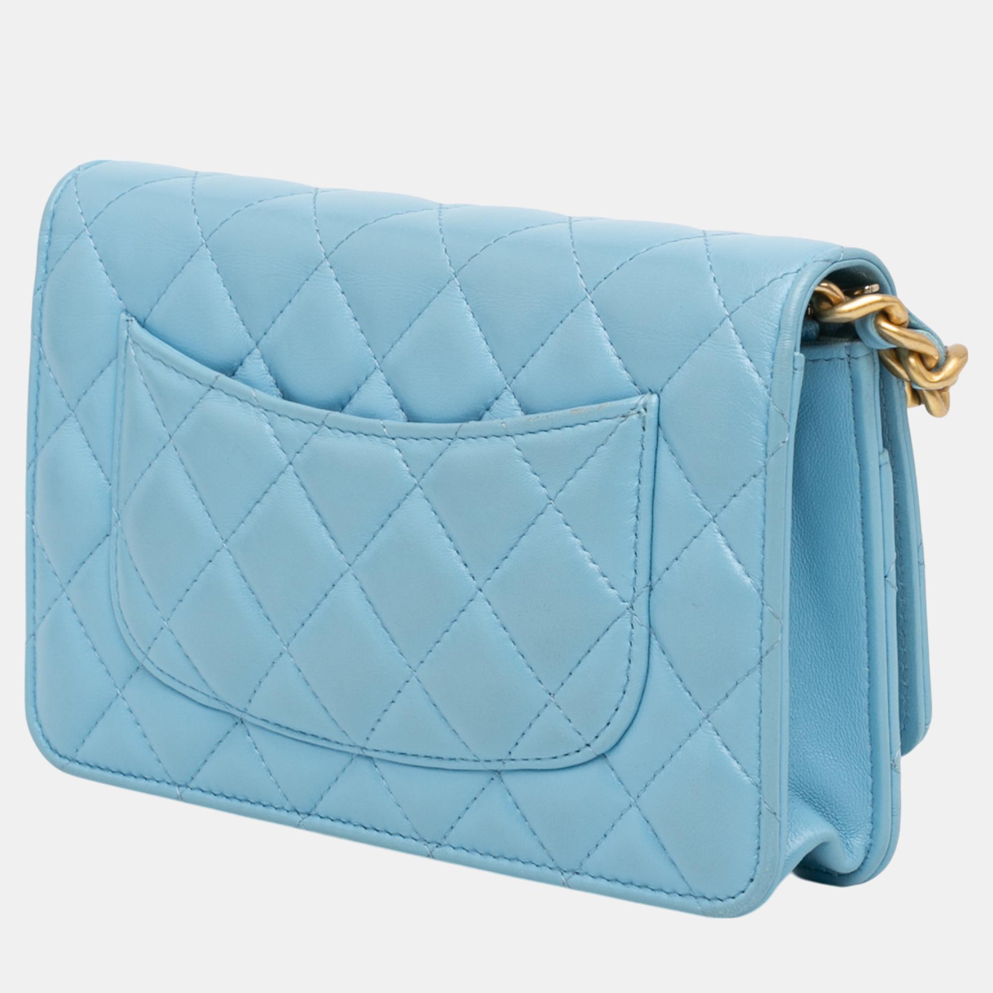 Chanel Blue Quilted Lambskin Candy Chain Wallet On Chain