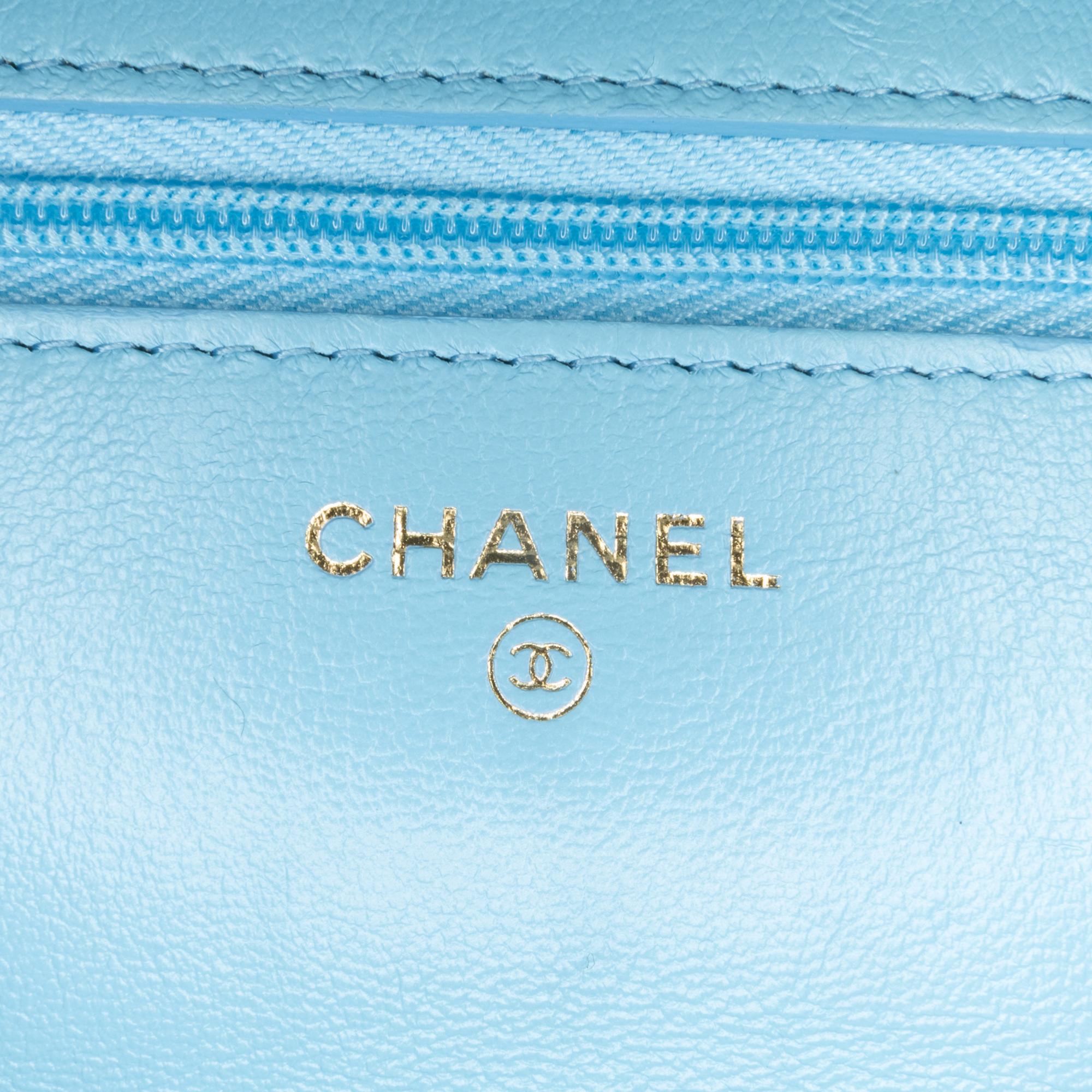 Chanel Blue Quilted Lambskin Candy Chain Wallet On Chain