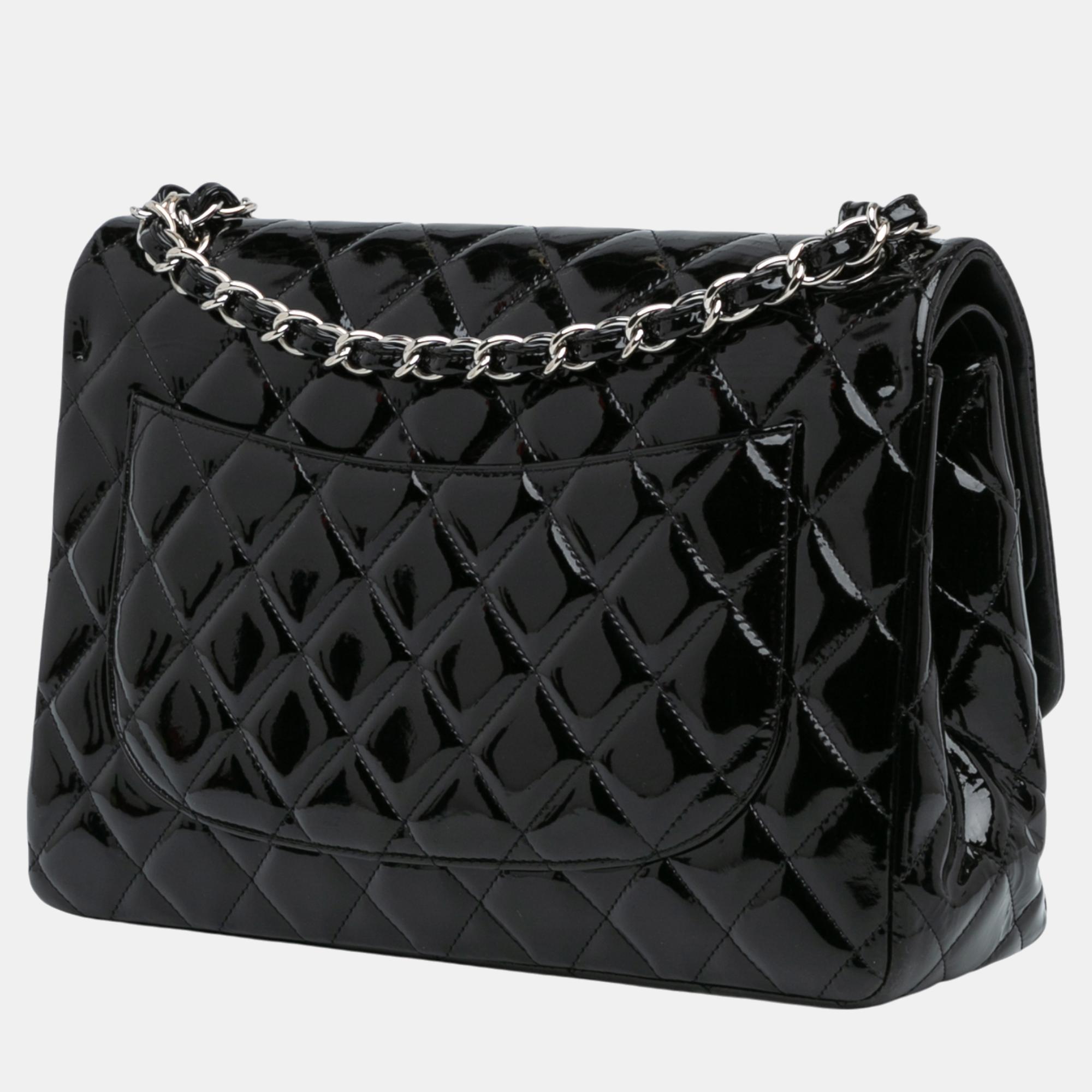 Chanel Black Jumbo Classic Patent Double Flap