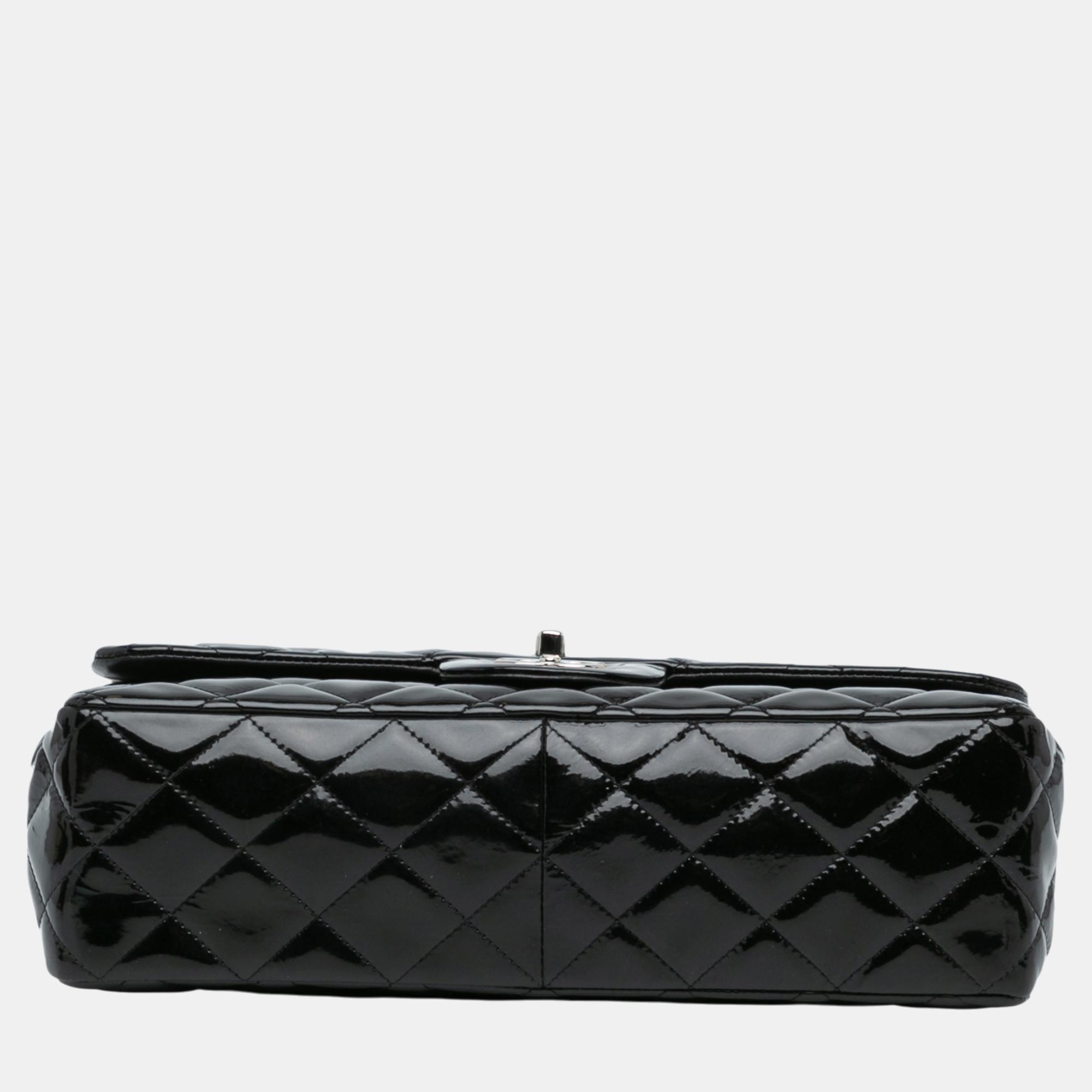 Chanel Black Jumbo Classic Patent Double Flap