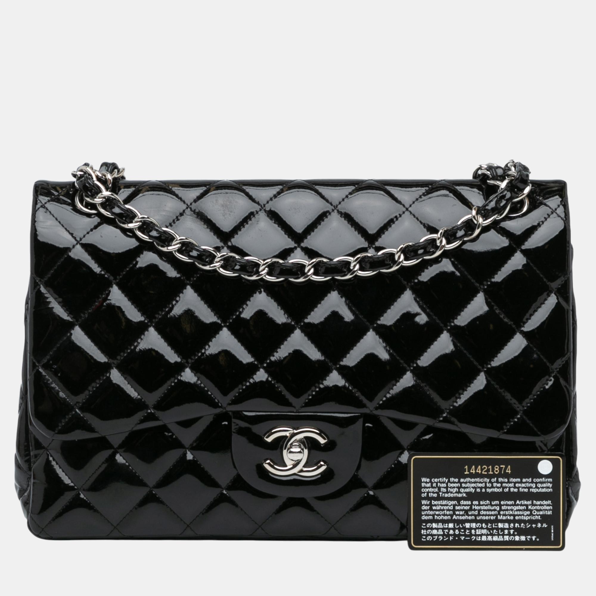 Chanel Black Jumbo Classic Patent Double Flap