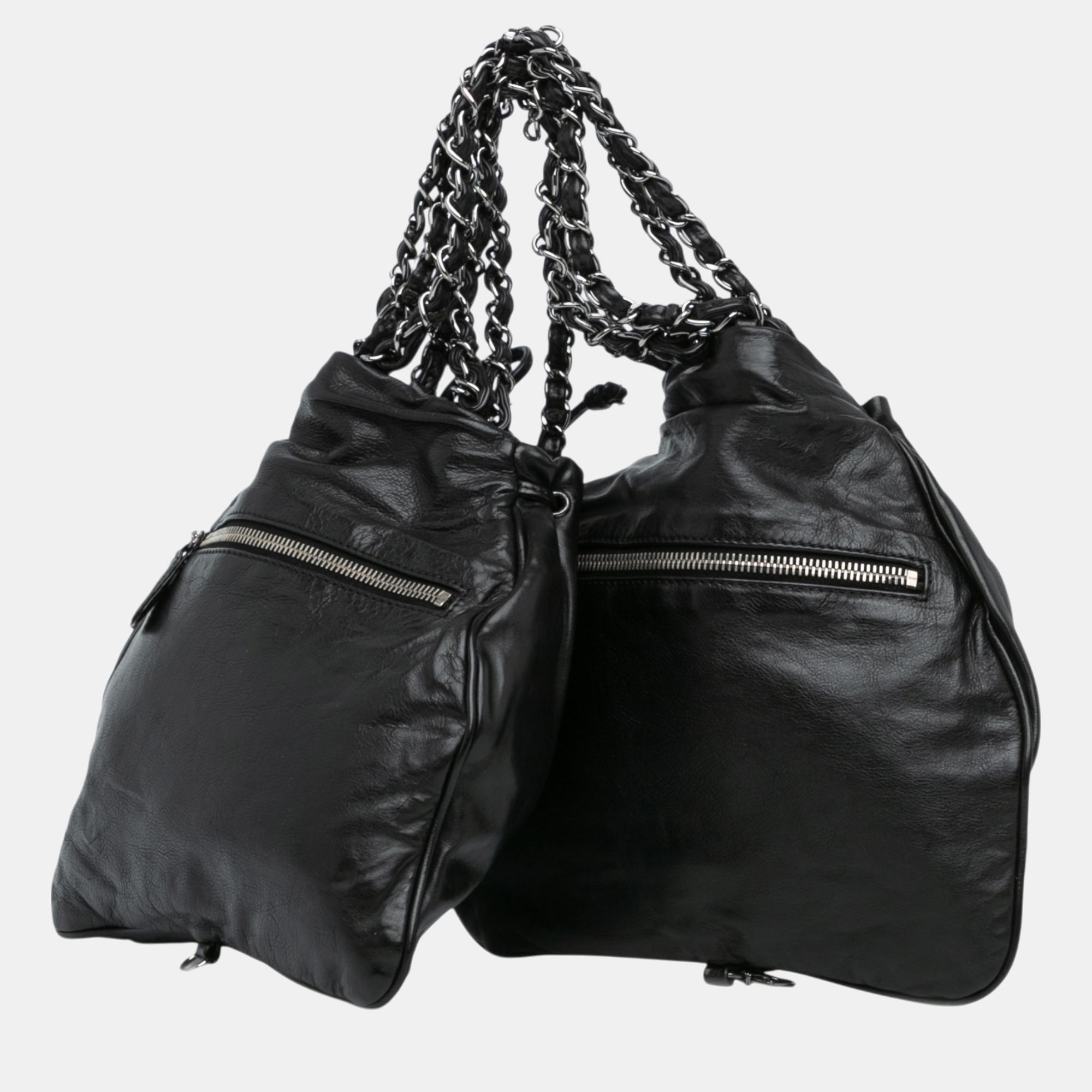 Chanel Black CC Calfskin Dual Twin Chain Handbag