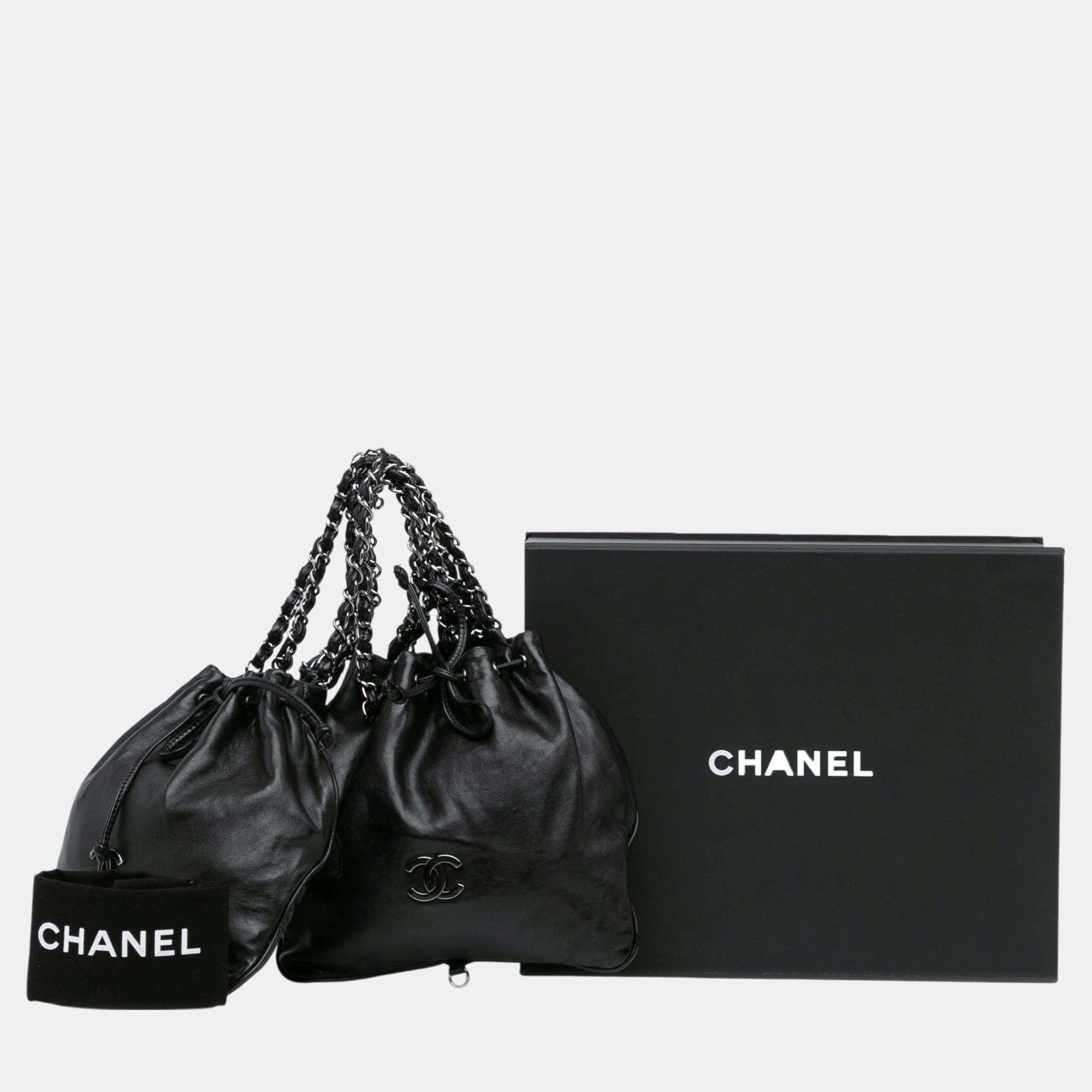 Chanel Black CC Calfskin Dual Twin Chain Handbag