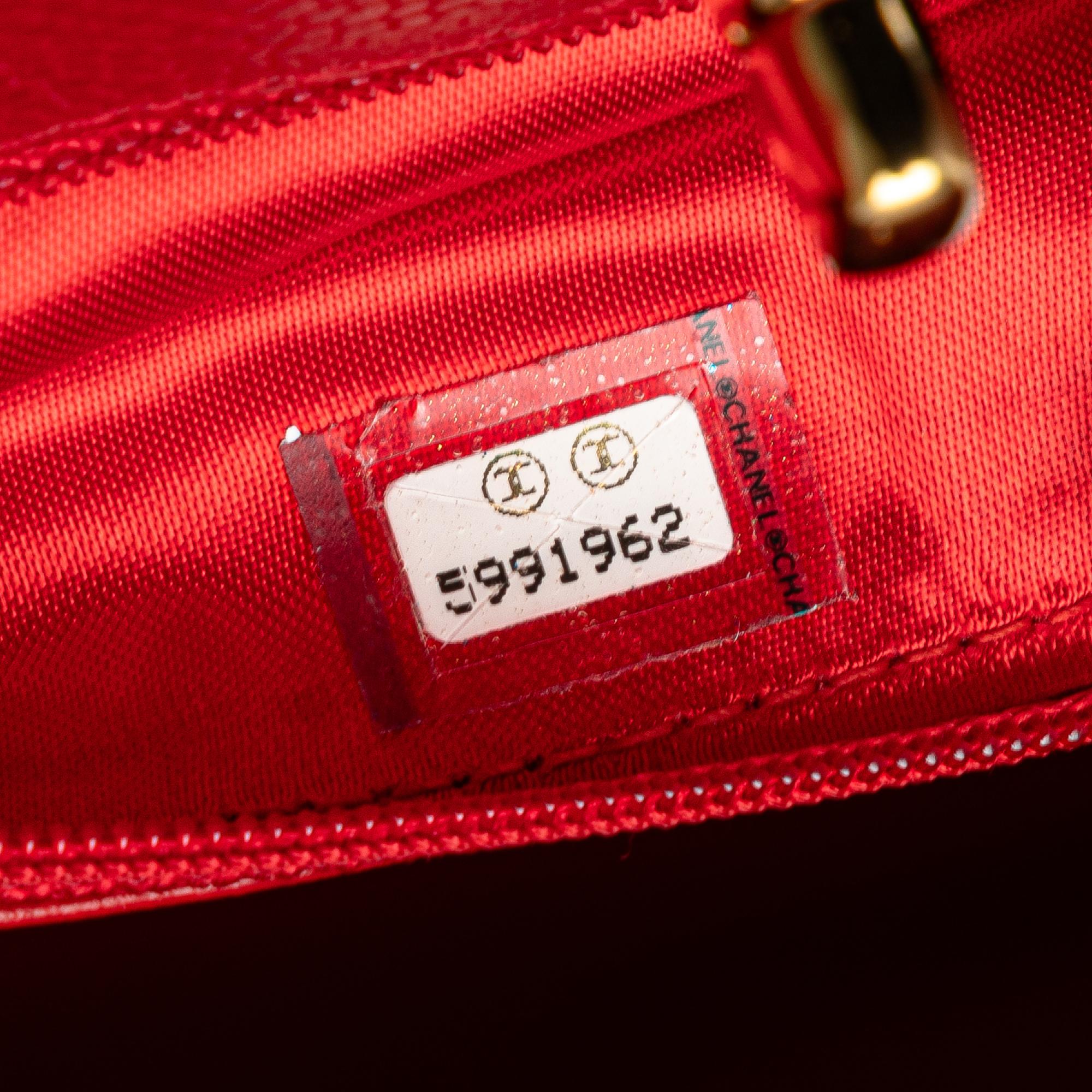 Chanel Red CC Caviar Turn Lock Chain Tote