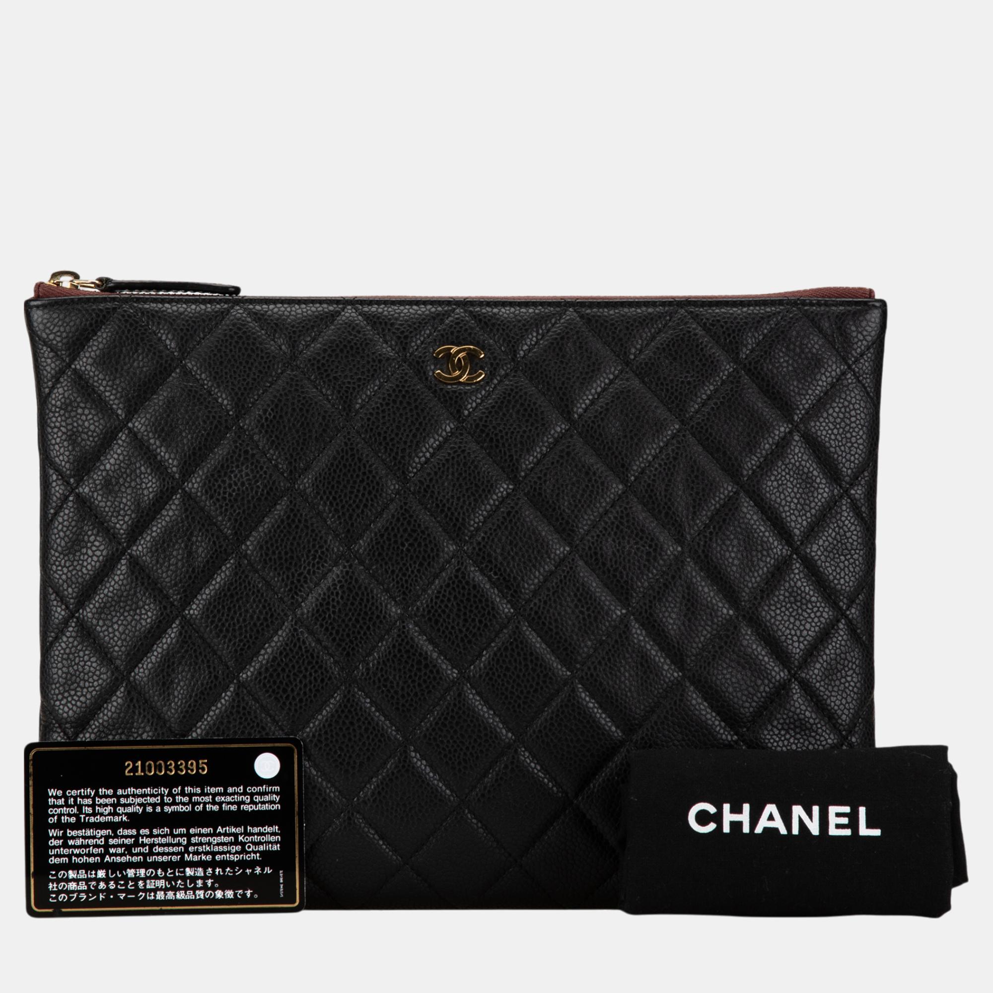 Chanel Black Medium Quilted Caviar O Case Clutch