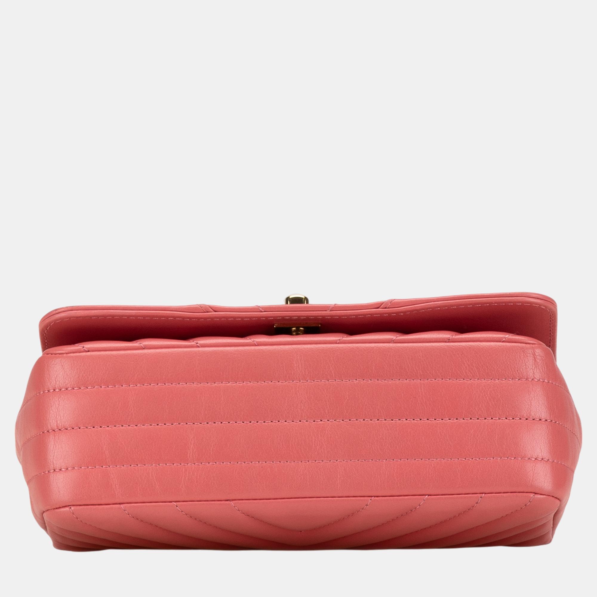 Chanel Pink Mini Chevron Calfskin Statement Flap