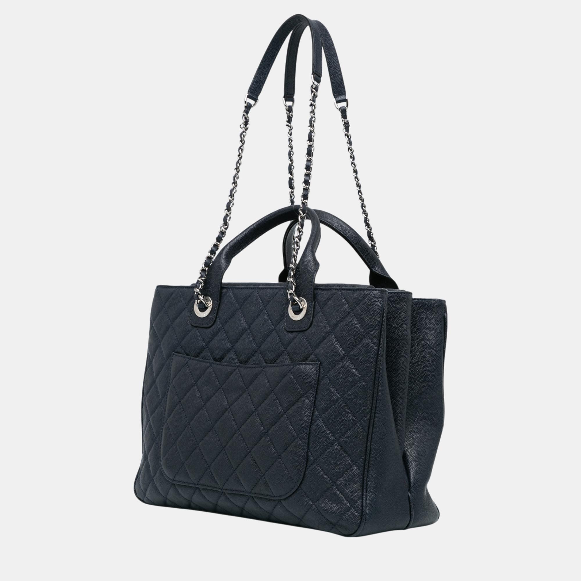 Chanel Navy Blue Large Quilted Caviar Urban Companion Tote