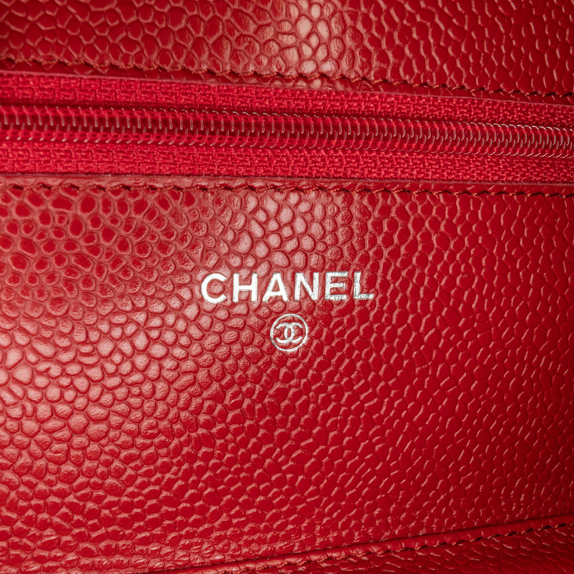 Chanel Red Classic Caviar Wallet On Chain