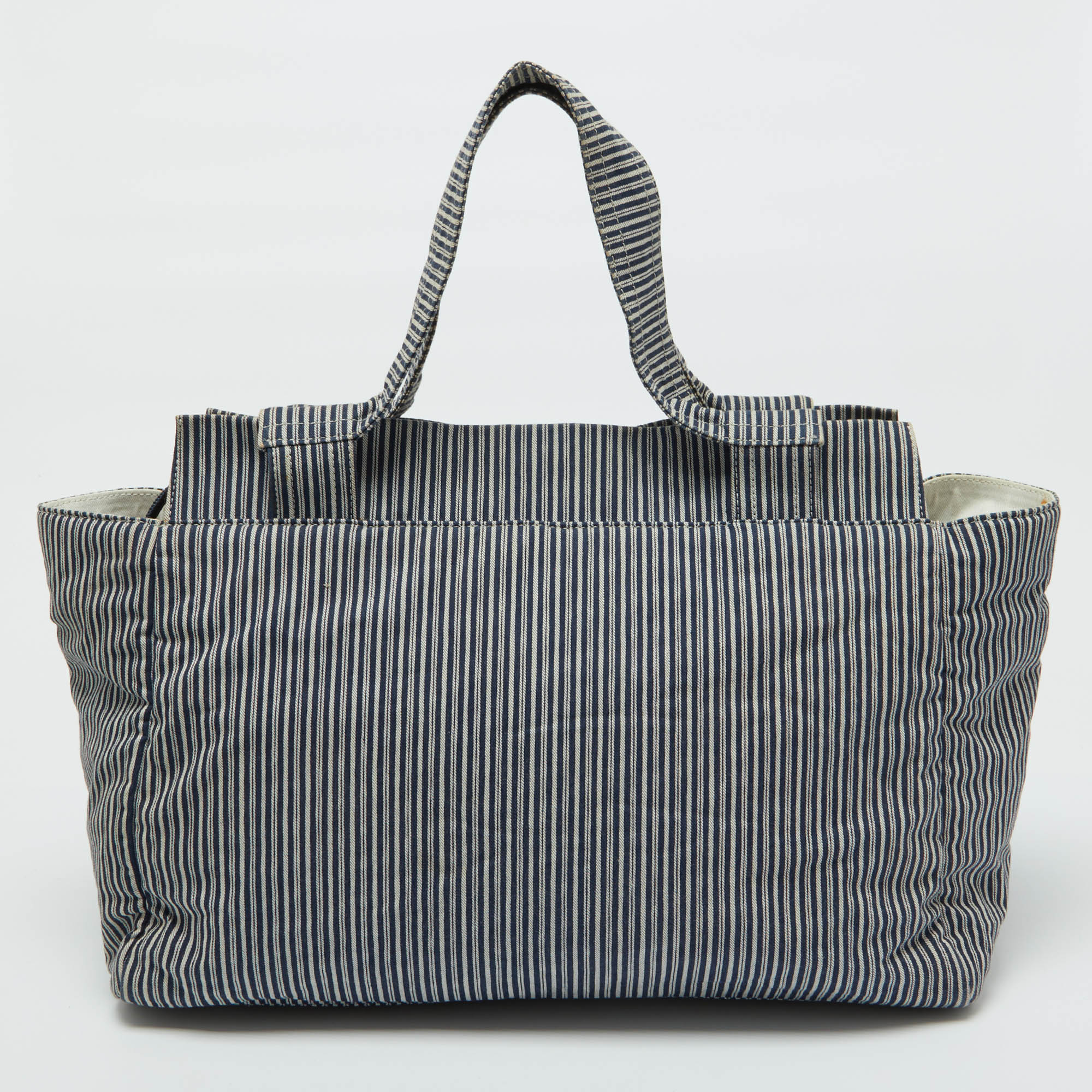 Chanel Chambray Blue/White Canvas CC Striped Shopper Tote