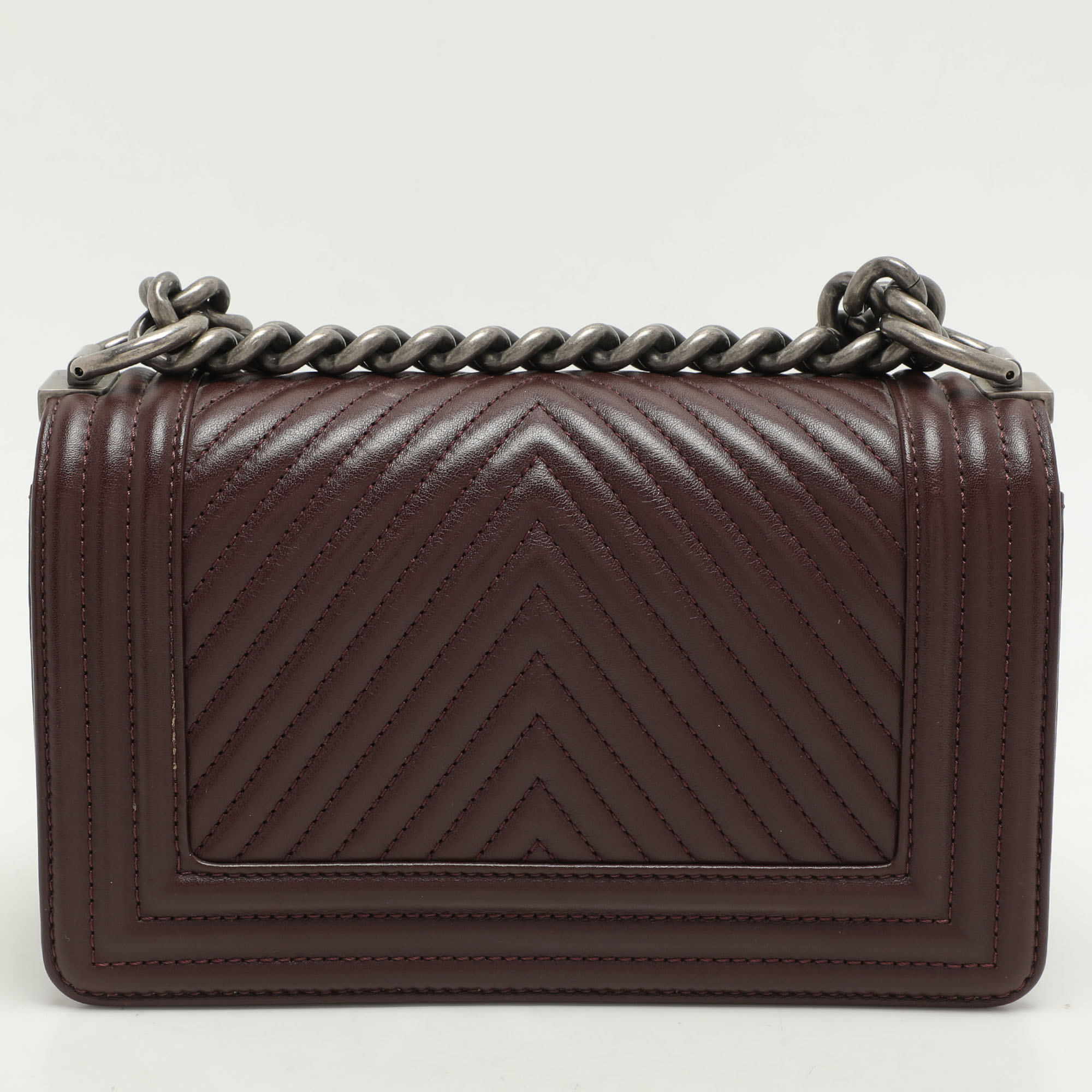 Chanel Burgundy Chevron Leather Small Boy Flap Bag