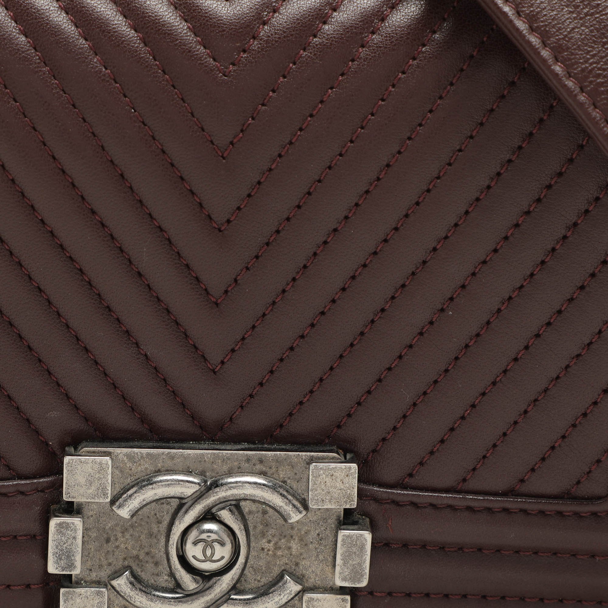 Chanel Burgundy Chevron Leather Small Boy Flap Bag