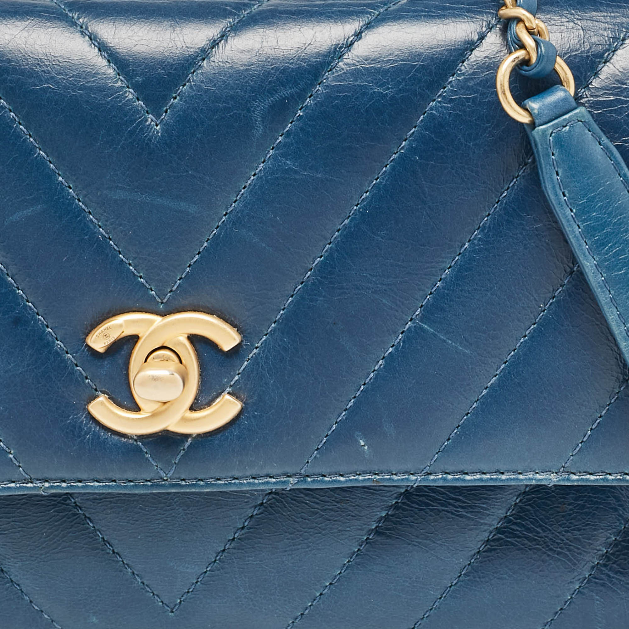 Chanel Blue Quilted Leather And Lizard Mini Coco Top Handle Bag