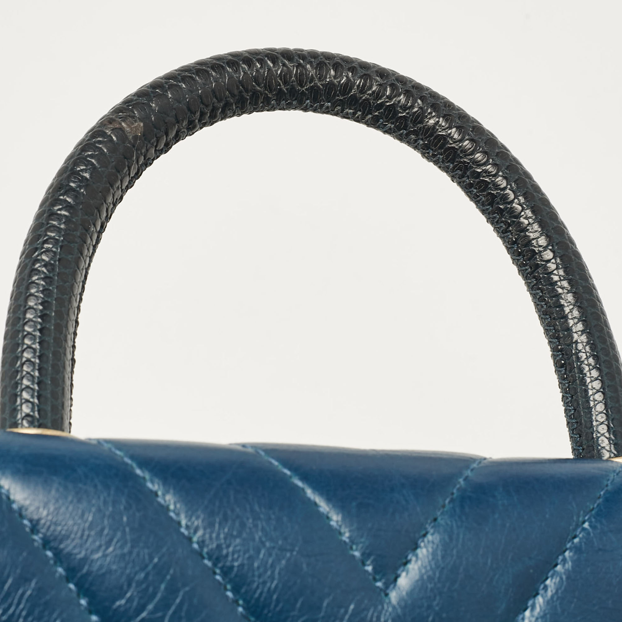 Chanel Blue Quilted Leather And Lizard Mini Coco Top Handle Bag