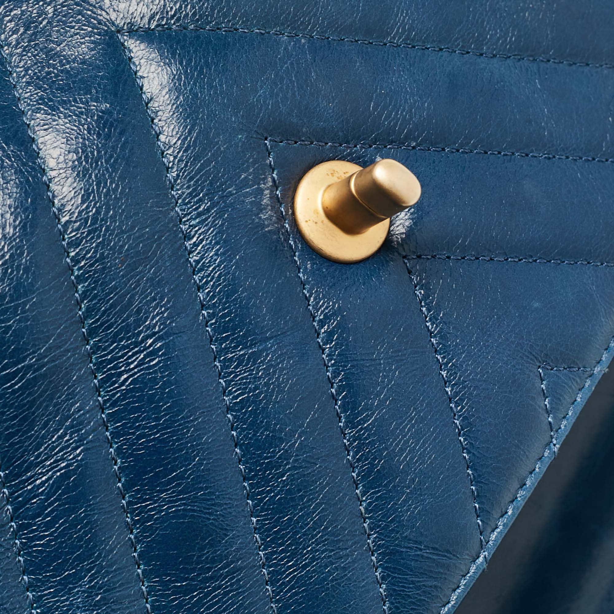 Chanel Blue Quilted Leather And Lizard Mini Coco Top Handle Bag