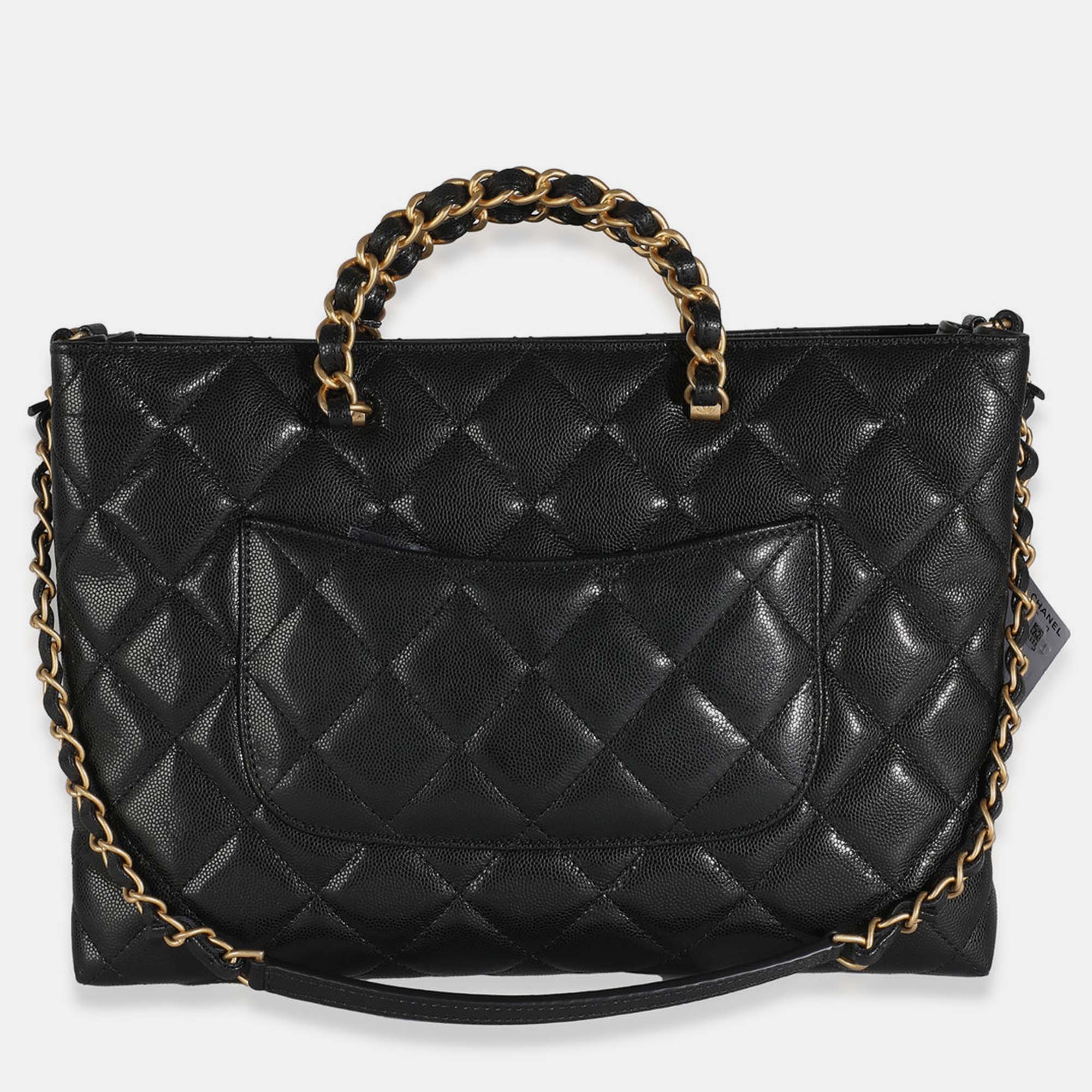 Chanel 24S Black Quilted  Small Metal Handle Shopping Bag