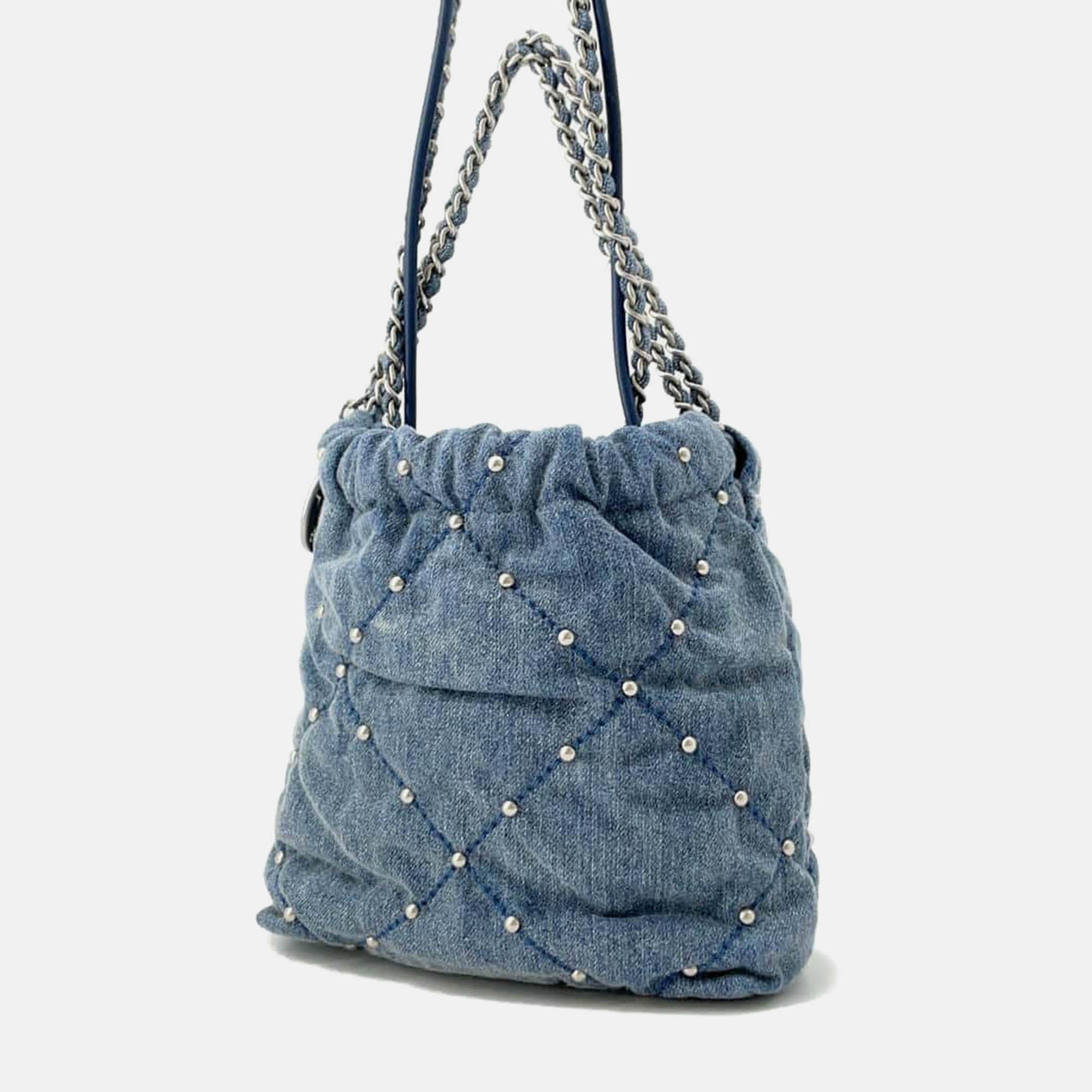 Chanel Blue Denim 22 Chain Shoulder Bag Size Mini