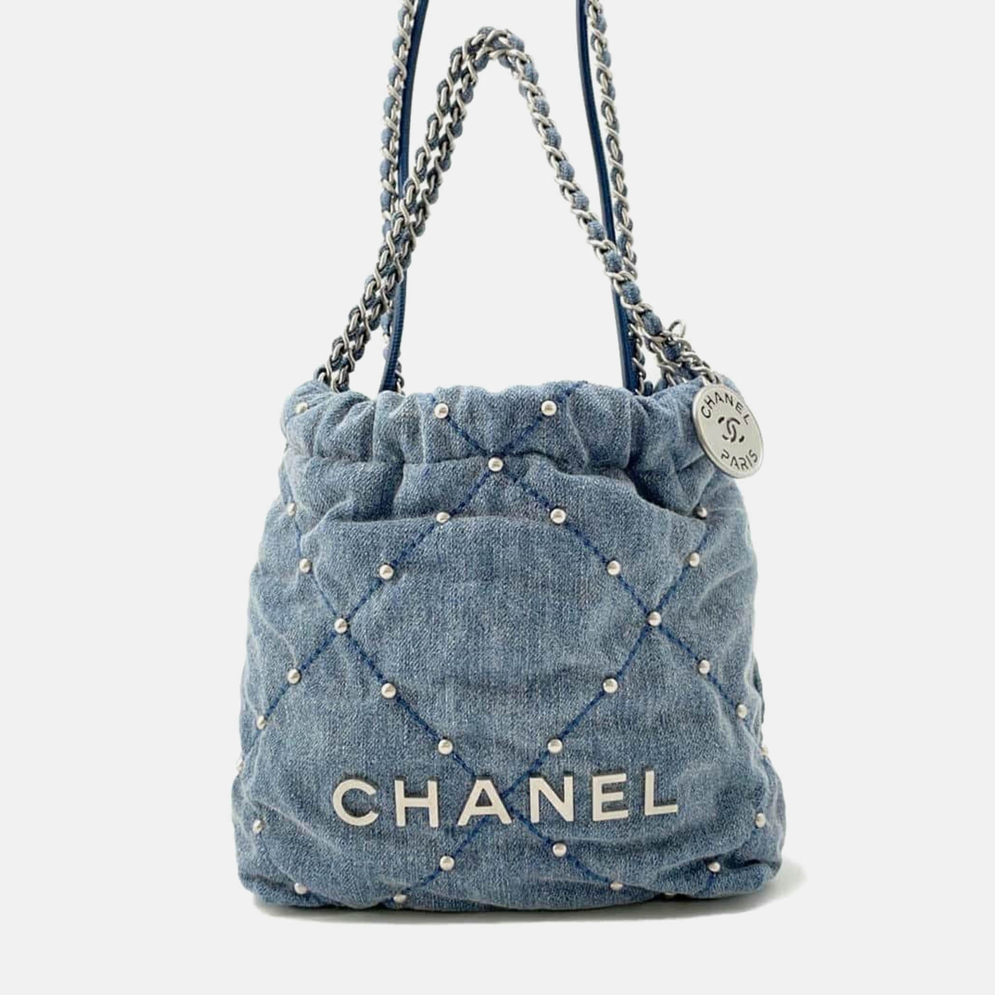 Chanel Blue Denim 22 Chain Shoulder Bag Size Mini