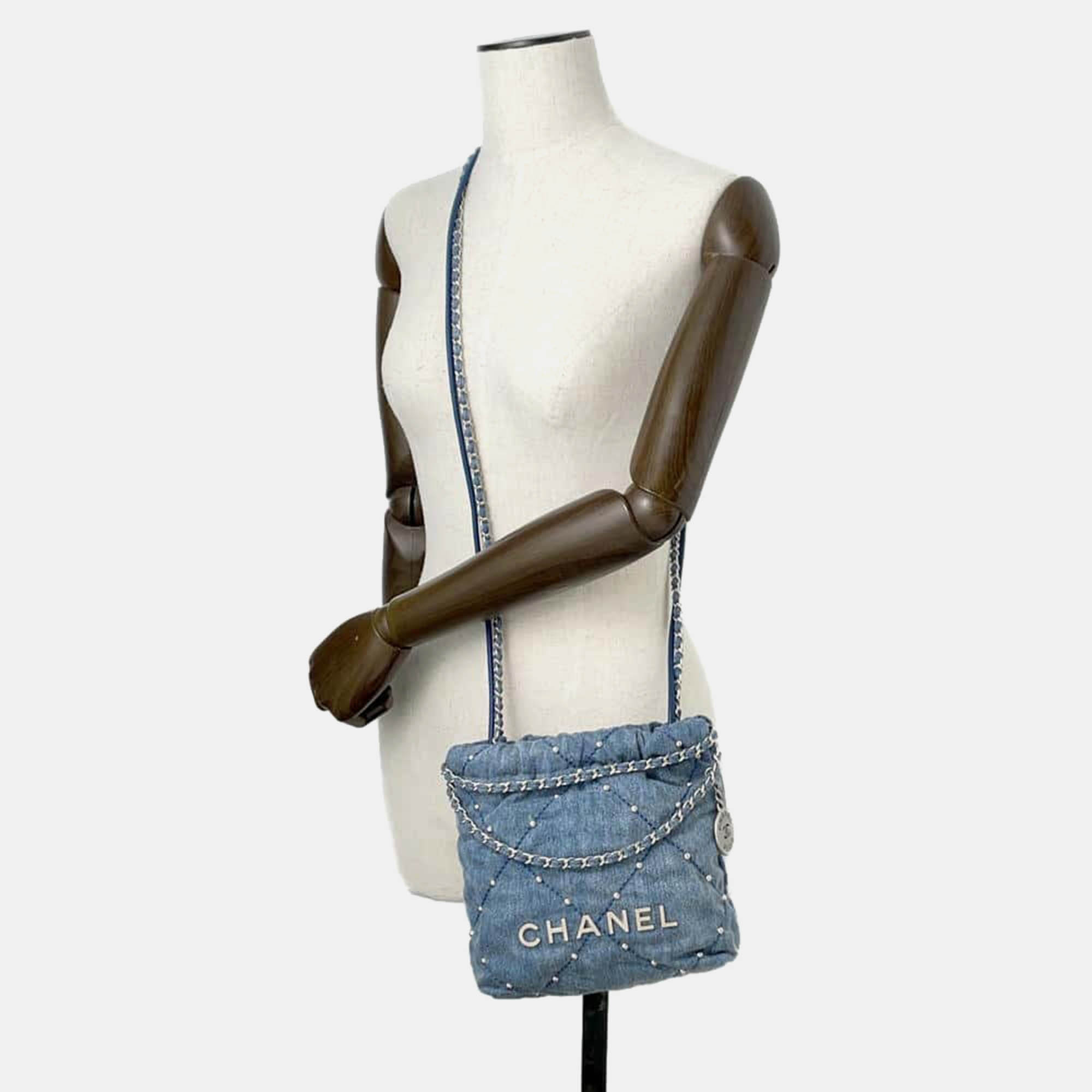 Chanel Blue Denim 22 Chain Shoulder Bag Size Mini