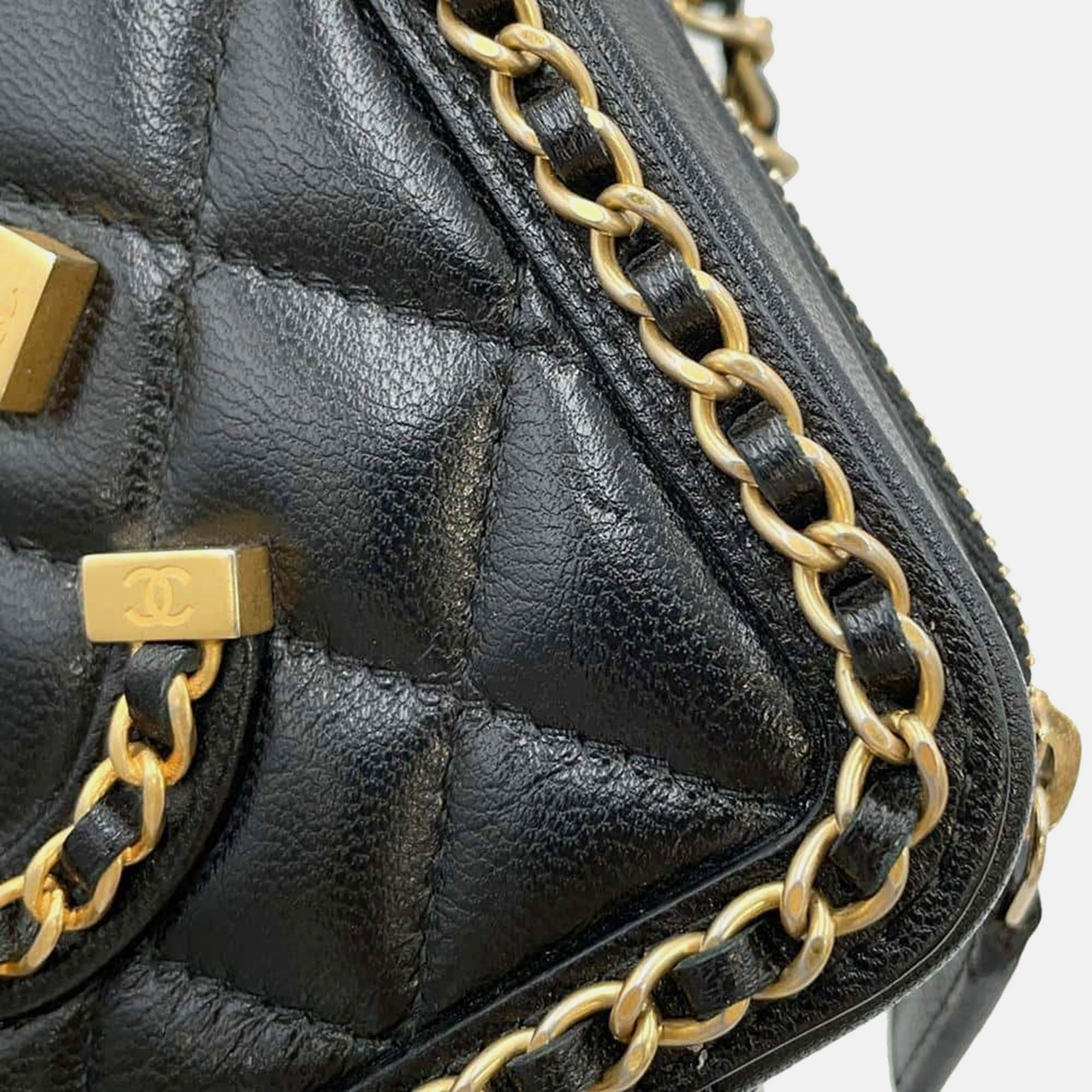 Chanel Black Lambskin CC Filigree Mini Chain Shoulder Bag