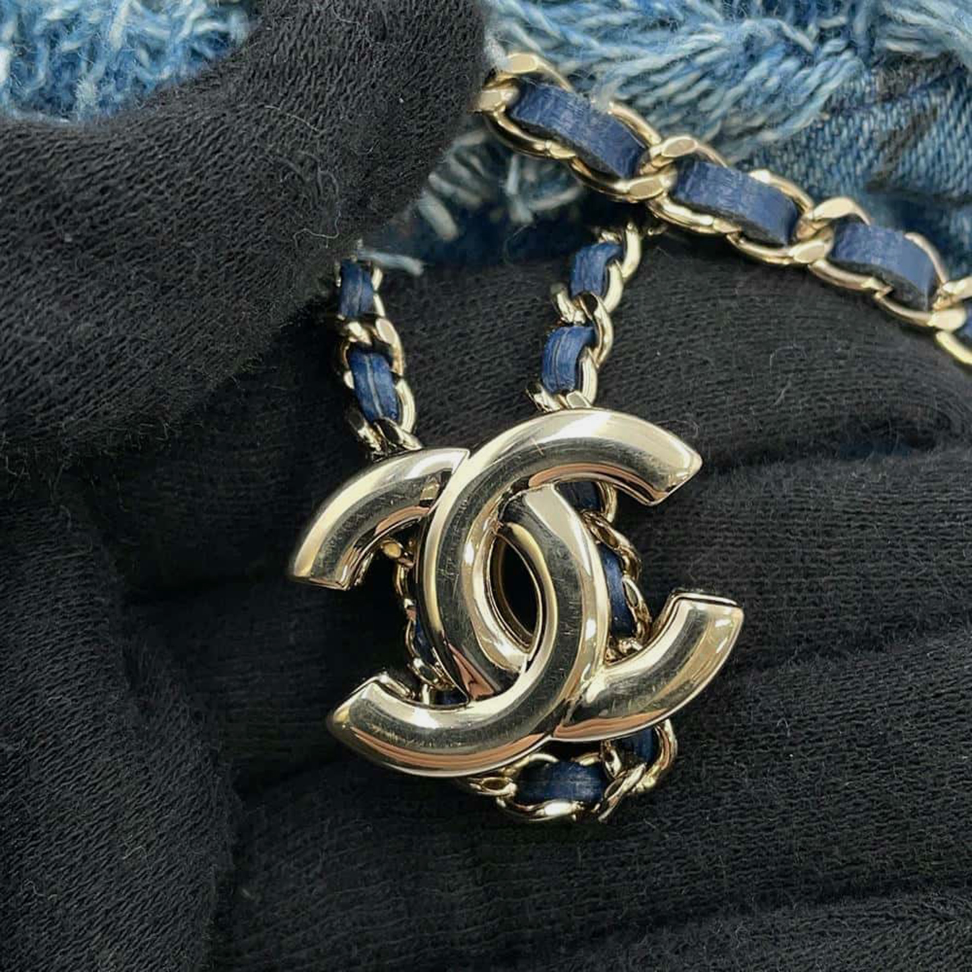 Chanel Blue Denim Leather Logo Mini Drawstring Shoulder Bag