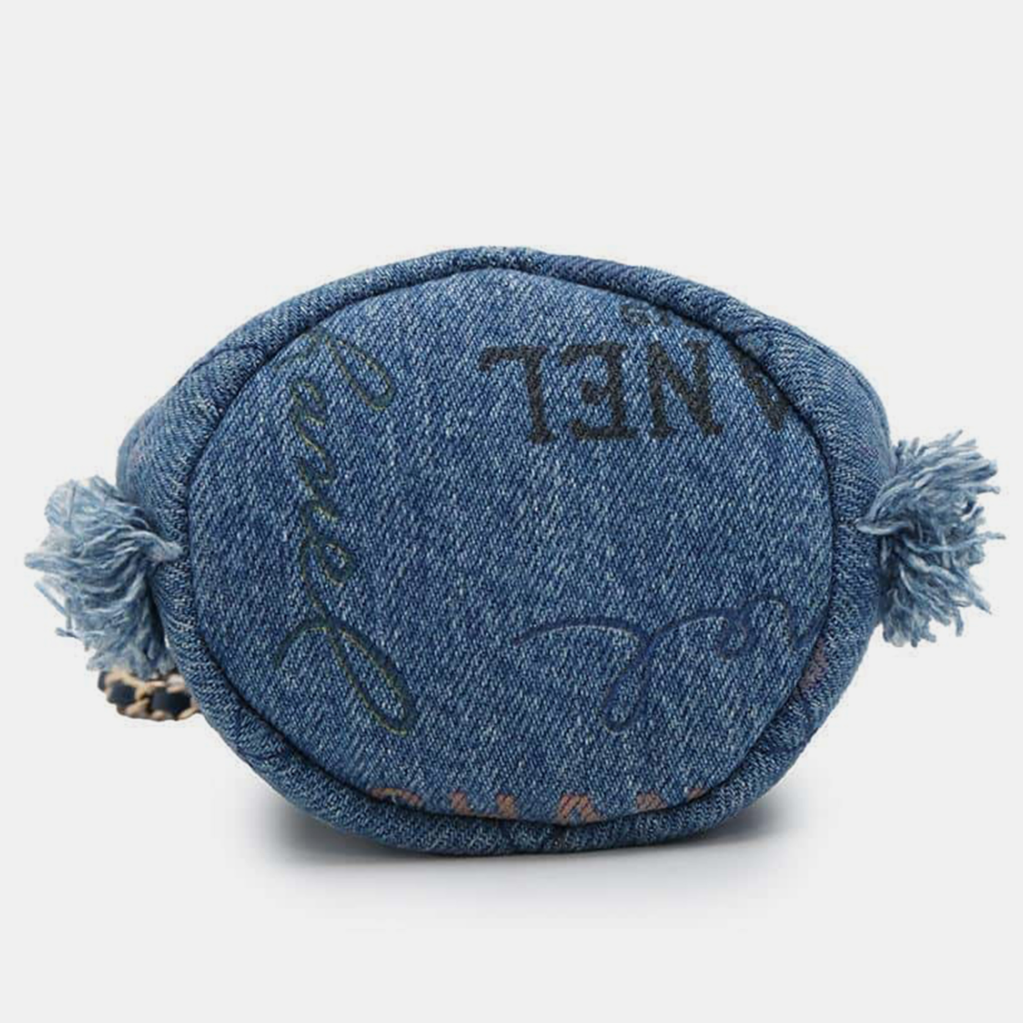 Chanel Blue Denim Leather Logo Mini Drawstring Shoulder Bag