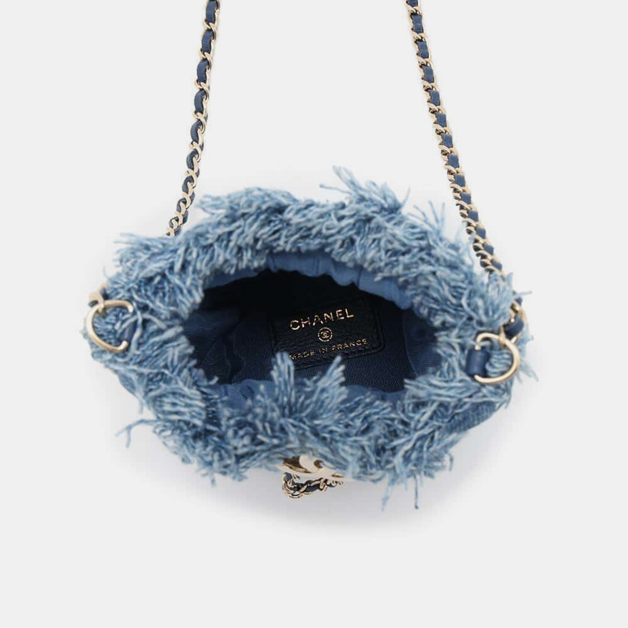 Chanel Blue Denim Leather Logo Mini Drawstring Shoulder Bag