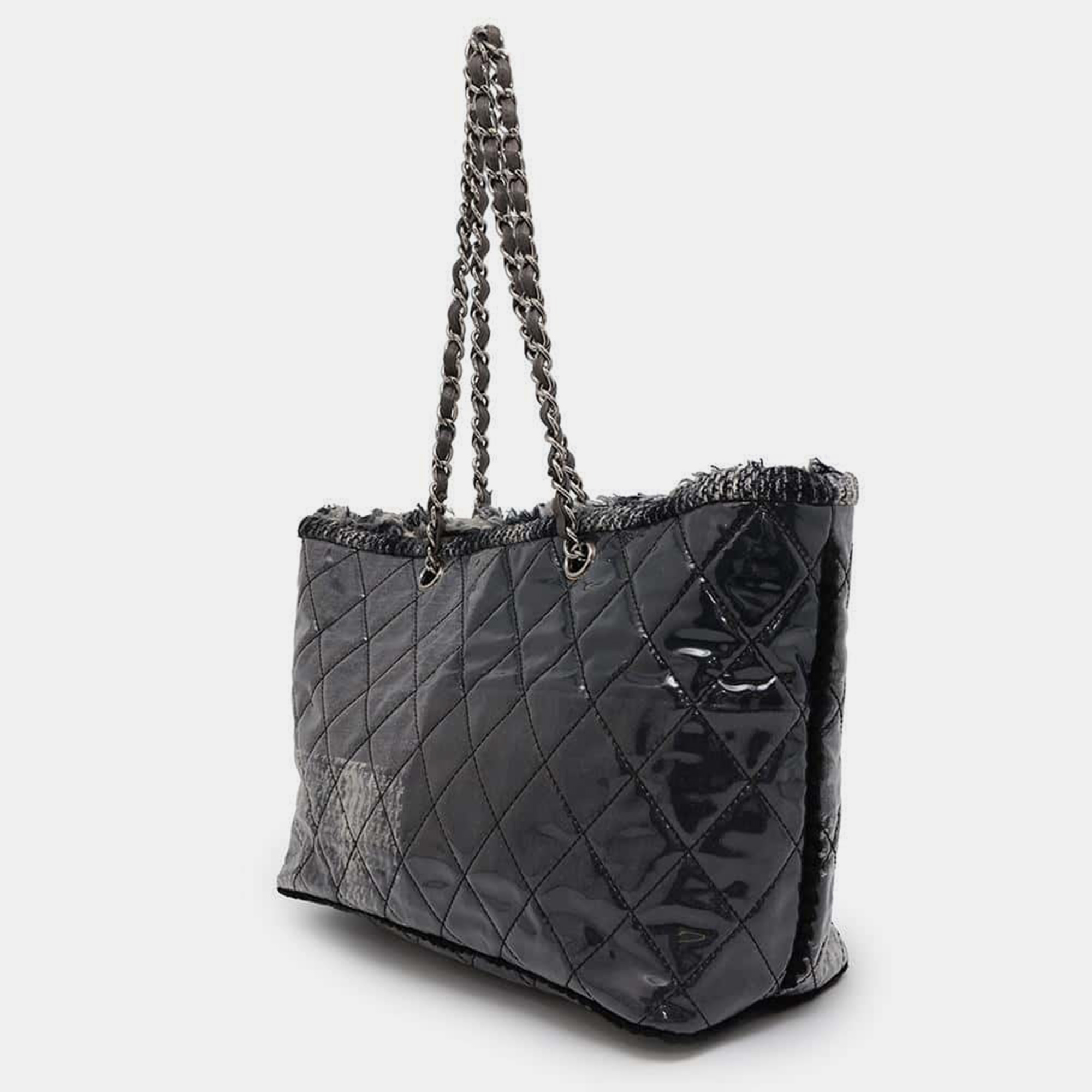 Chanel Black/Gray Plastics Leather Matelasse Chain Tote Bag