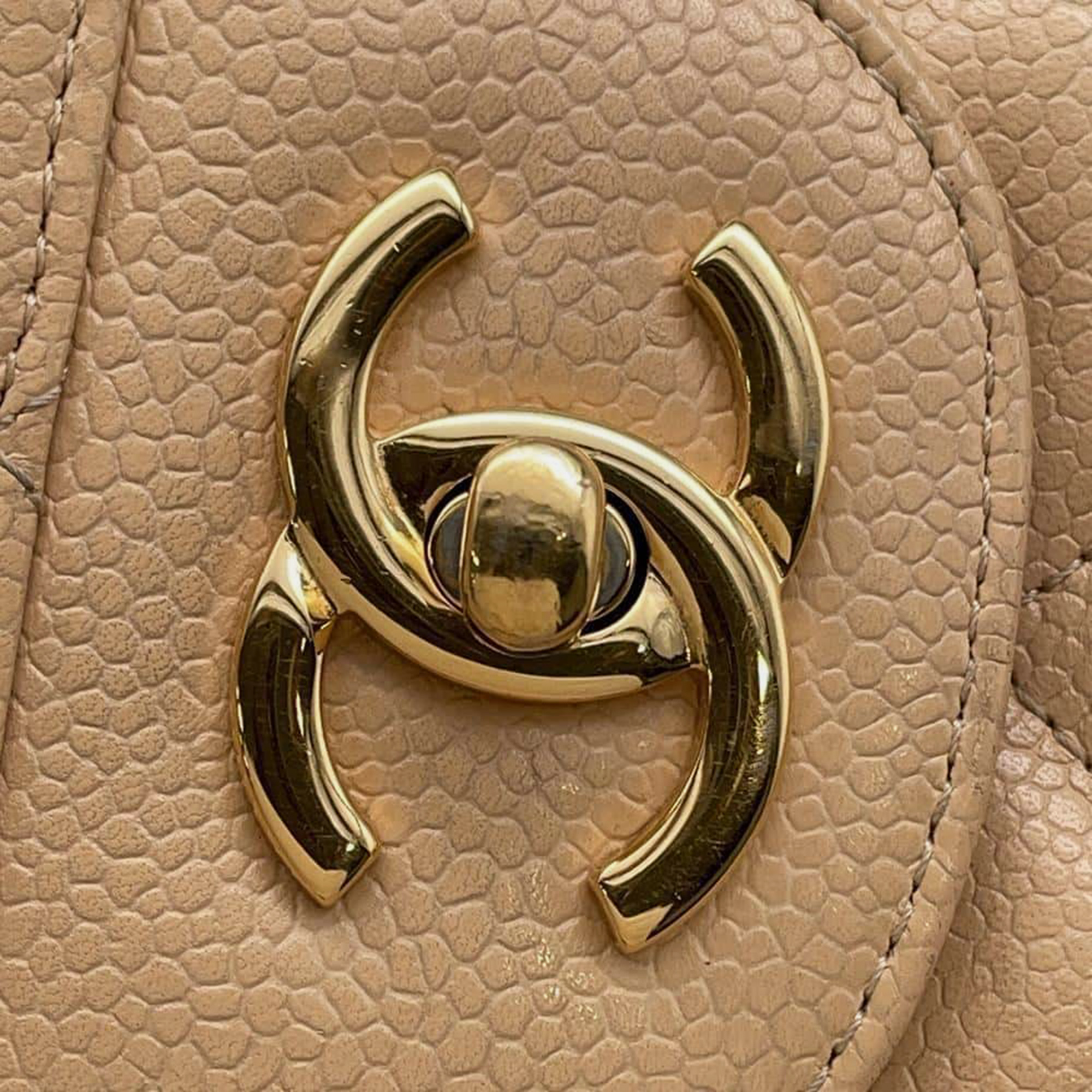 Chanel Beige Caviar Leather Matelasse Double Flap Chain Shoulder Bag