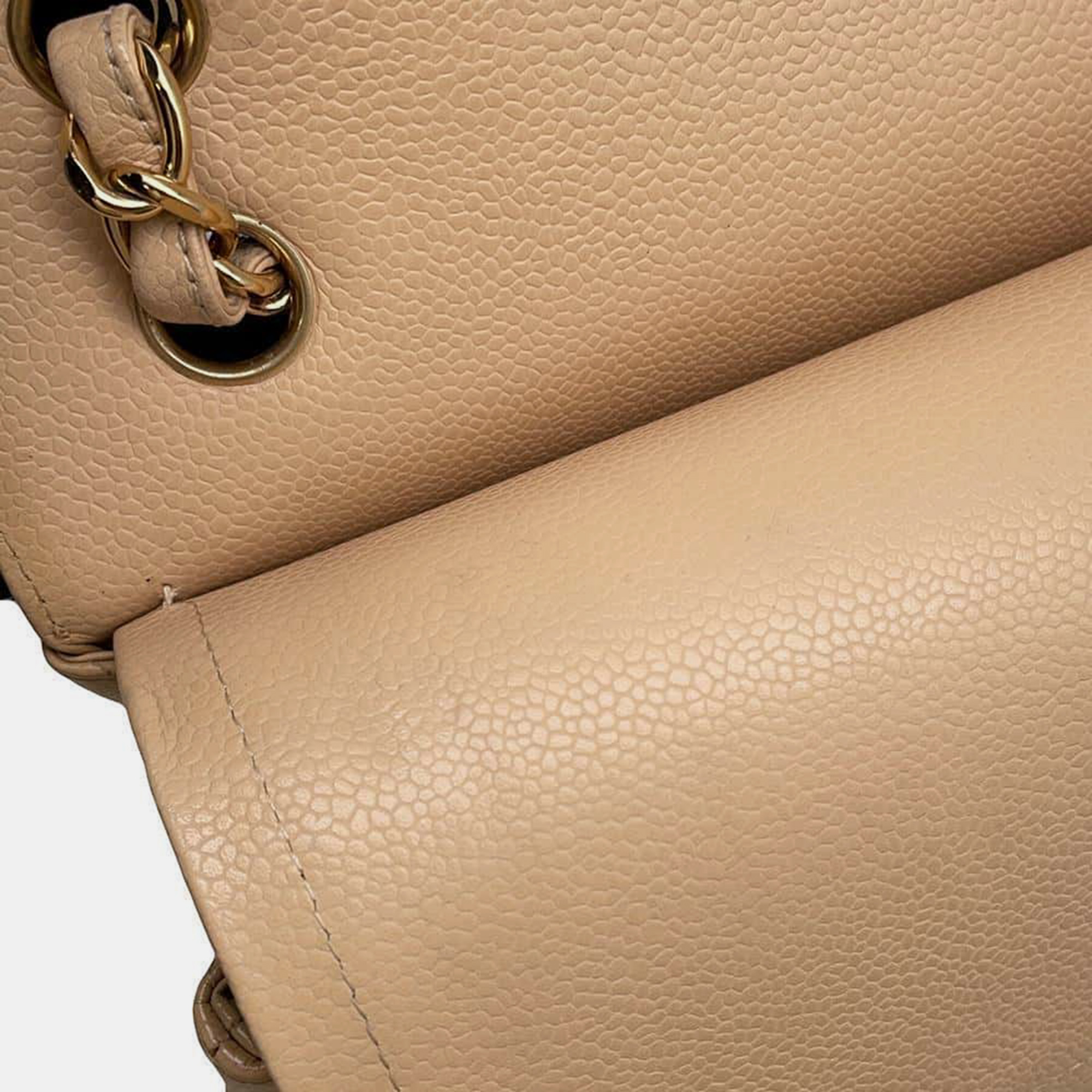 Chanel Beige Caviar Leather Matelasse Double Flap Chain Shoulder Bag