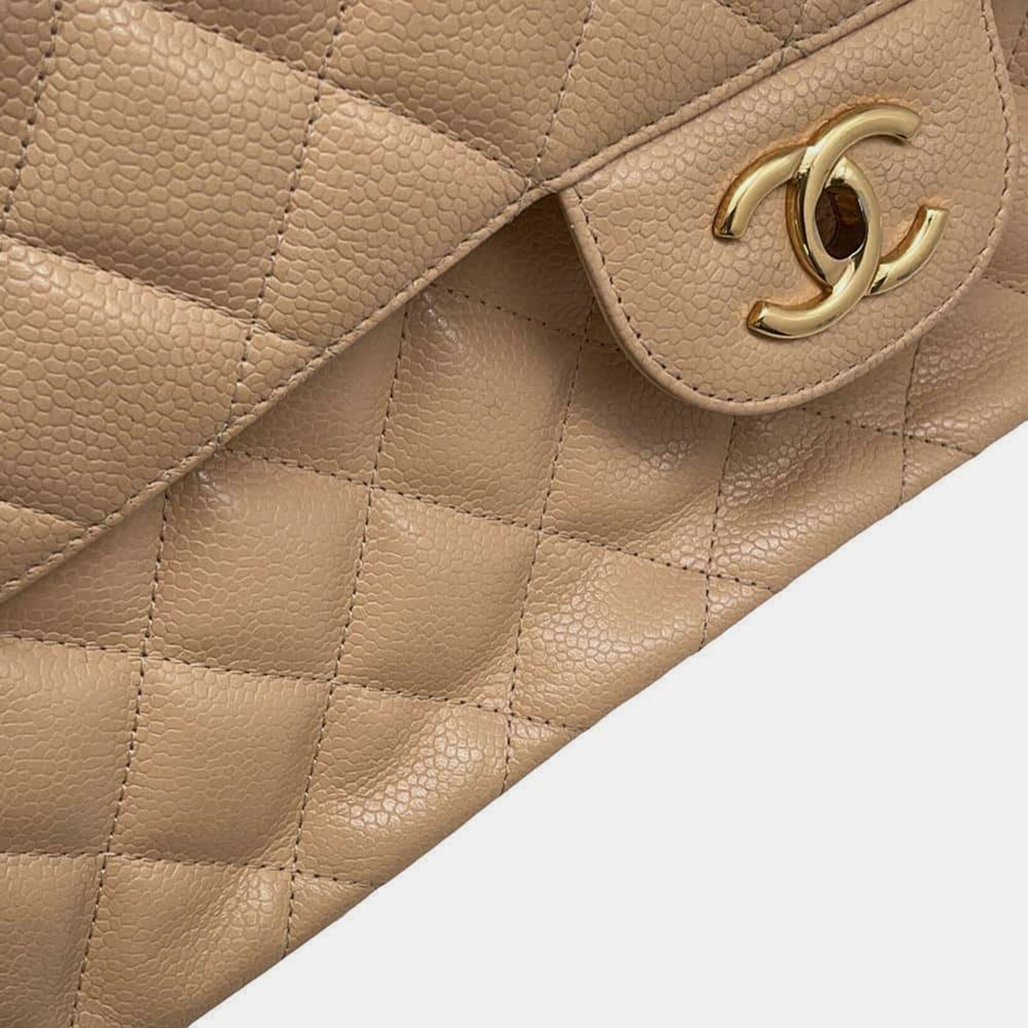 Chanel Beige Caviar Leather Matelasse Double Flap Chain Shoulder Bag