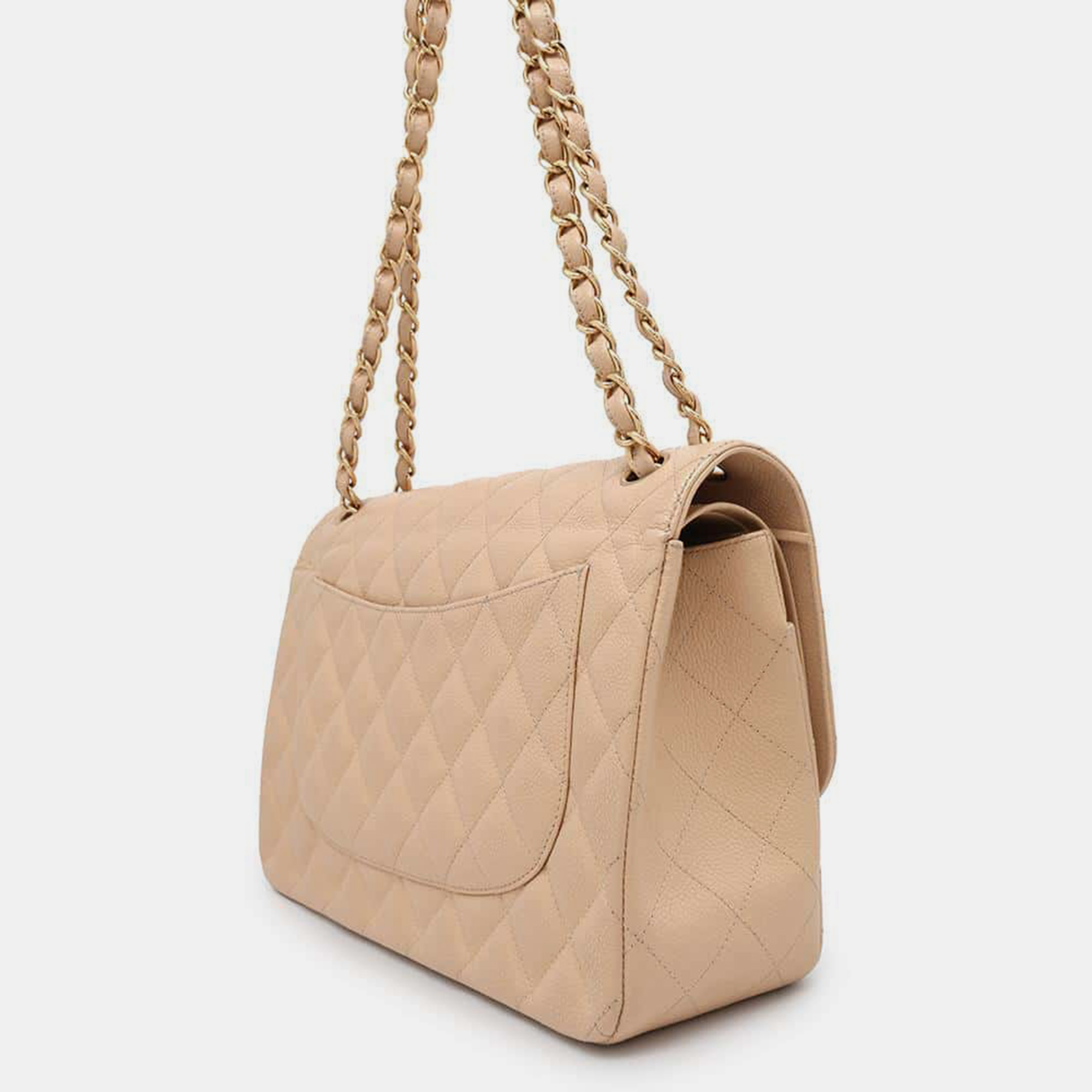 Chanel Beige Caviar Leather Matelasse Double Flap Chain Shoulder Bag