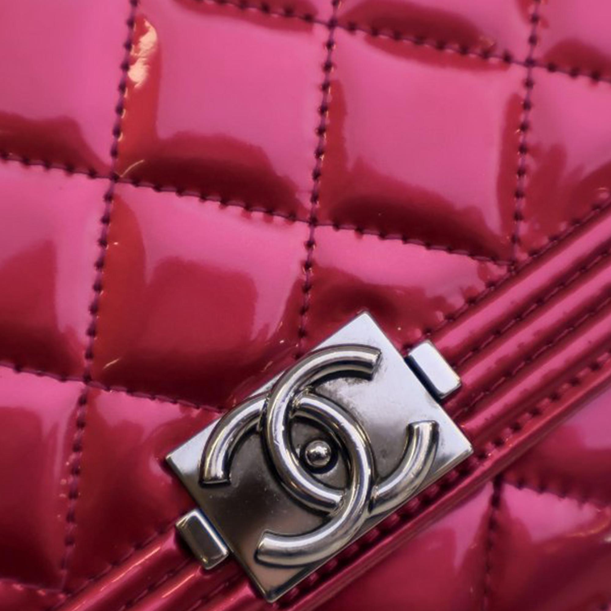 Chanel Pink Patent Boy Wallet On Chain