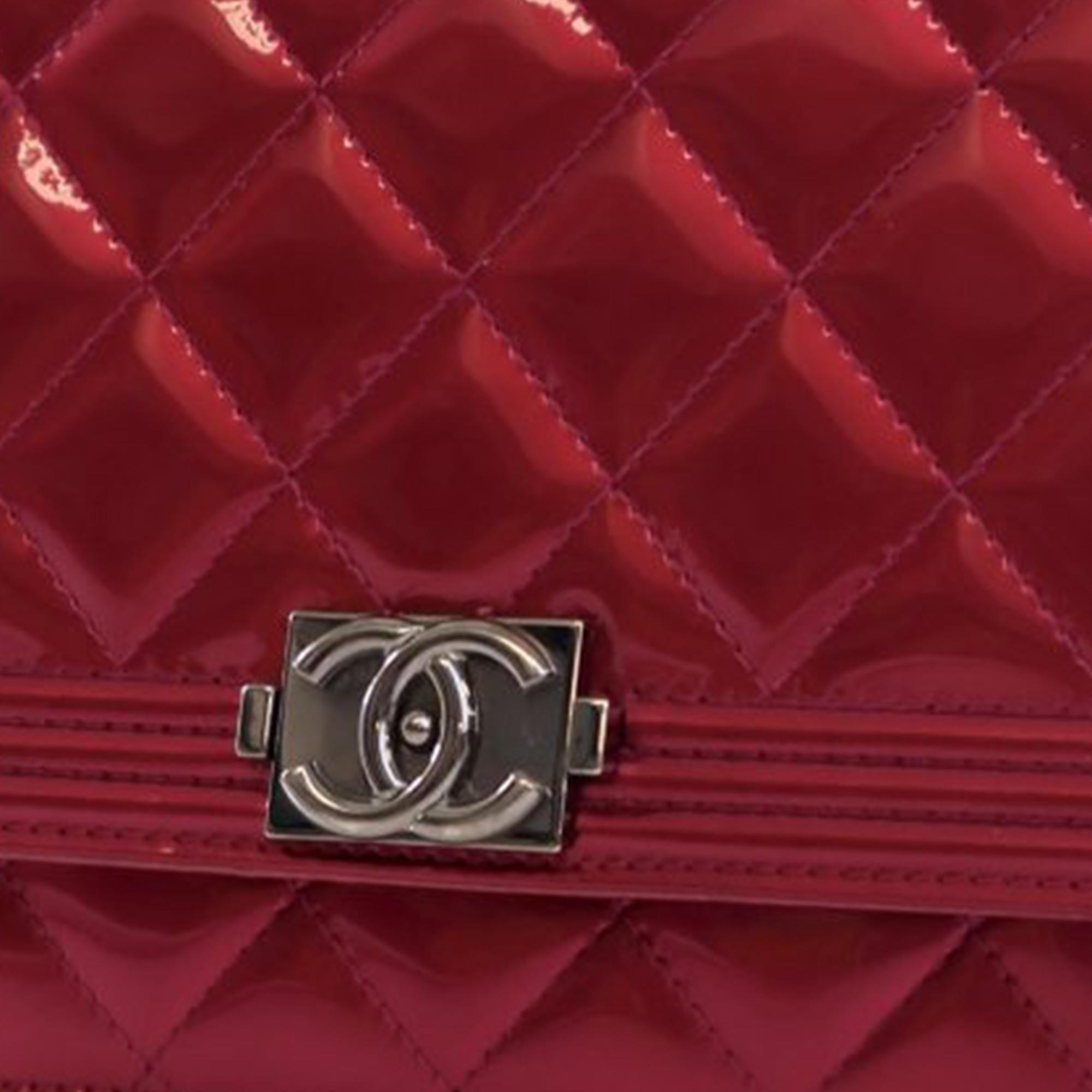 Chanel Pink Patent Boy Wallet On Chain