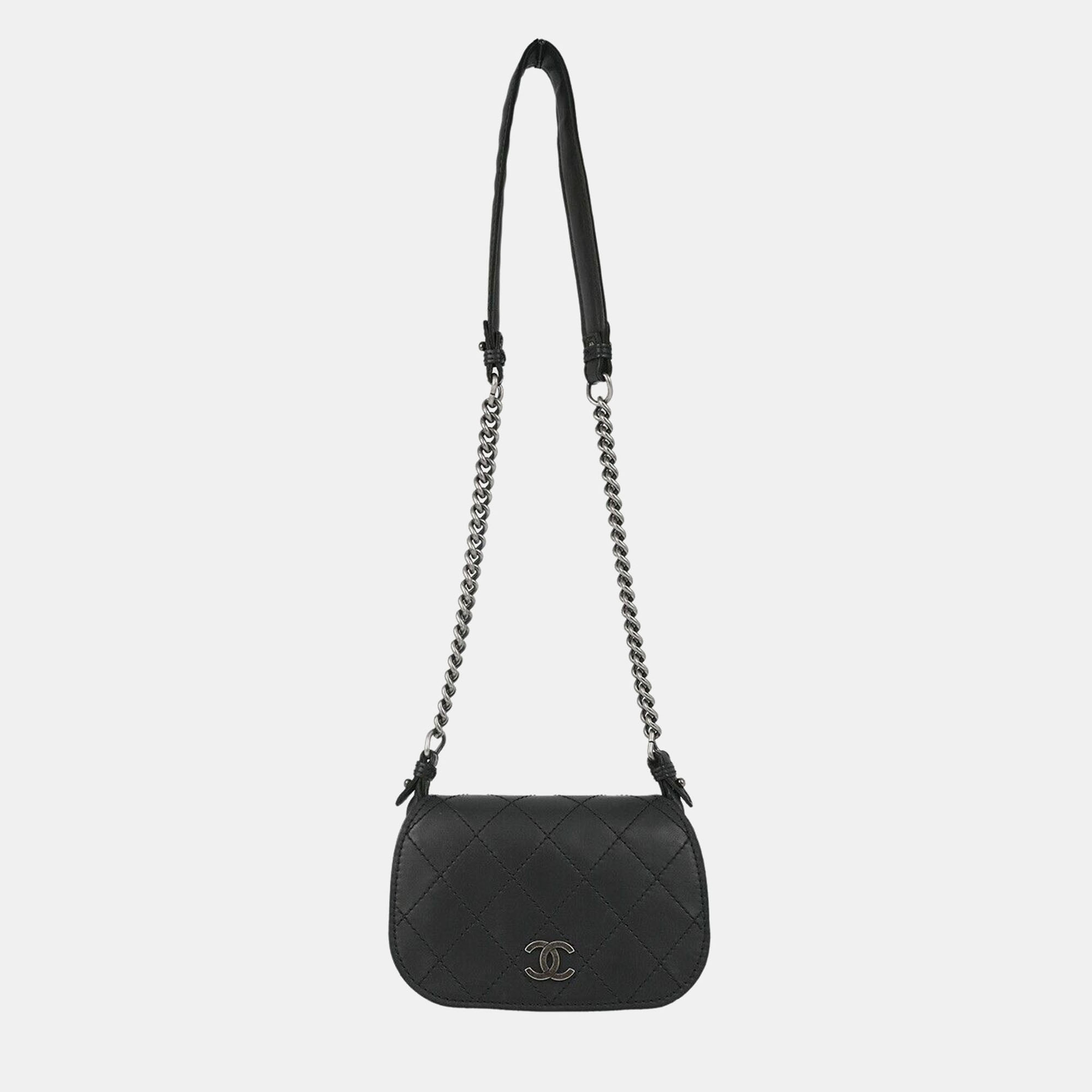 Chanel Black Calfskin Wild Stitch Shoulder Bag