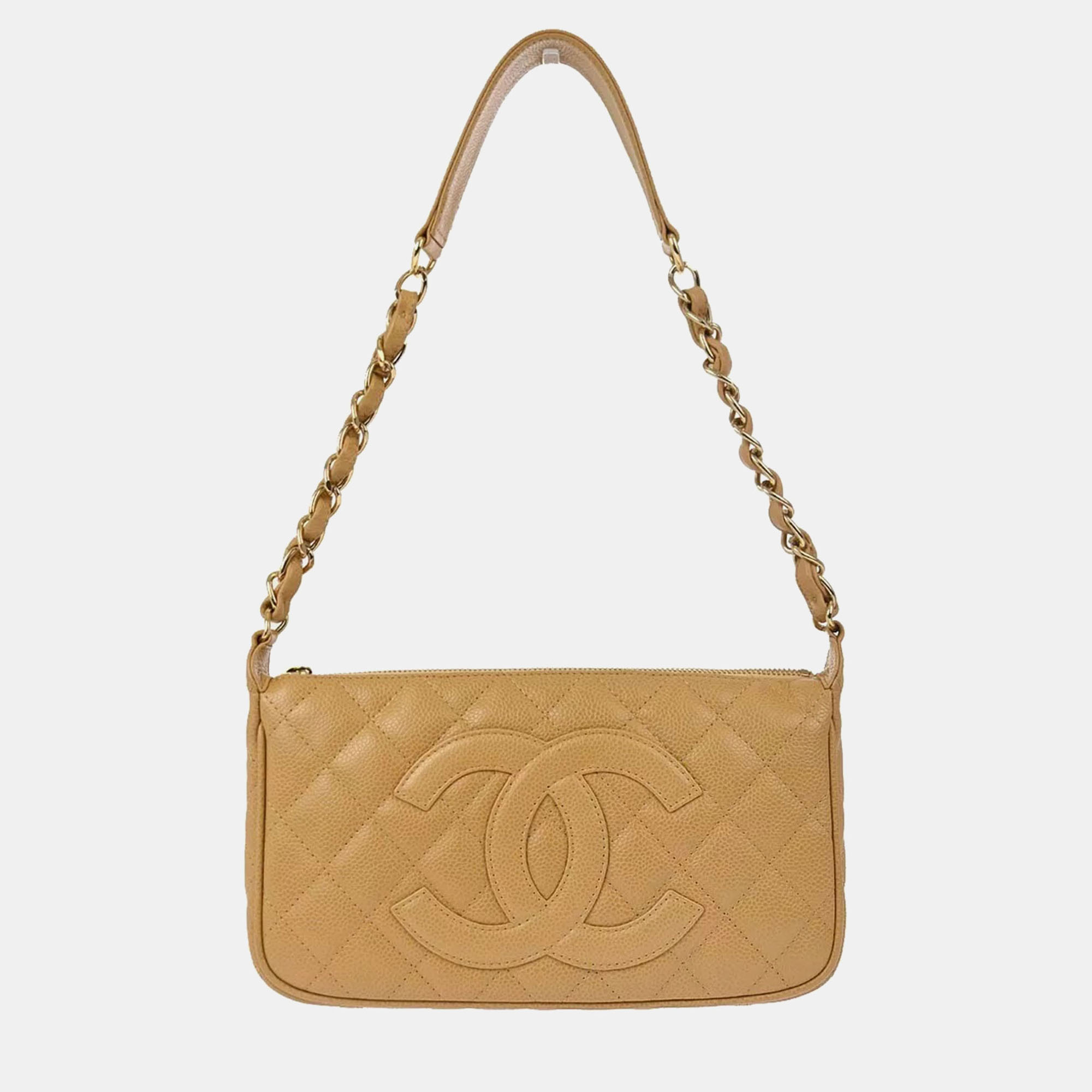 Chanel Beige Calfskin Chain Shoulder Bag