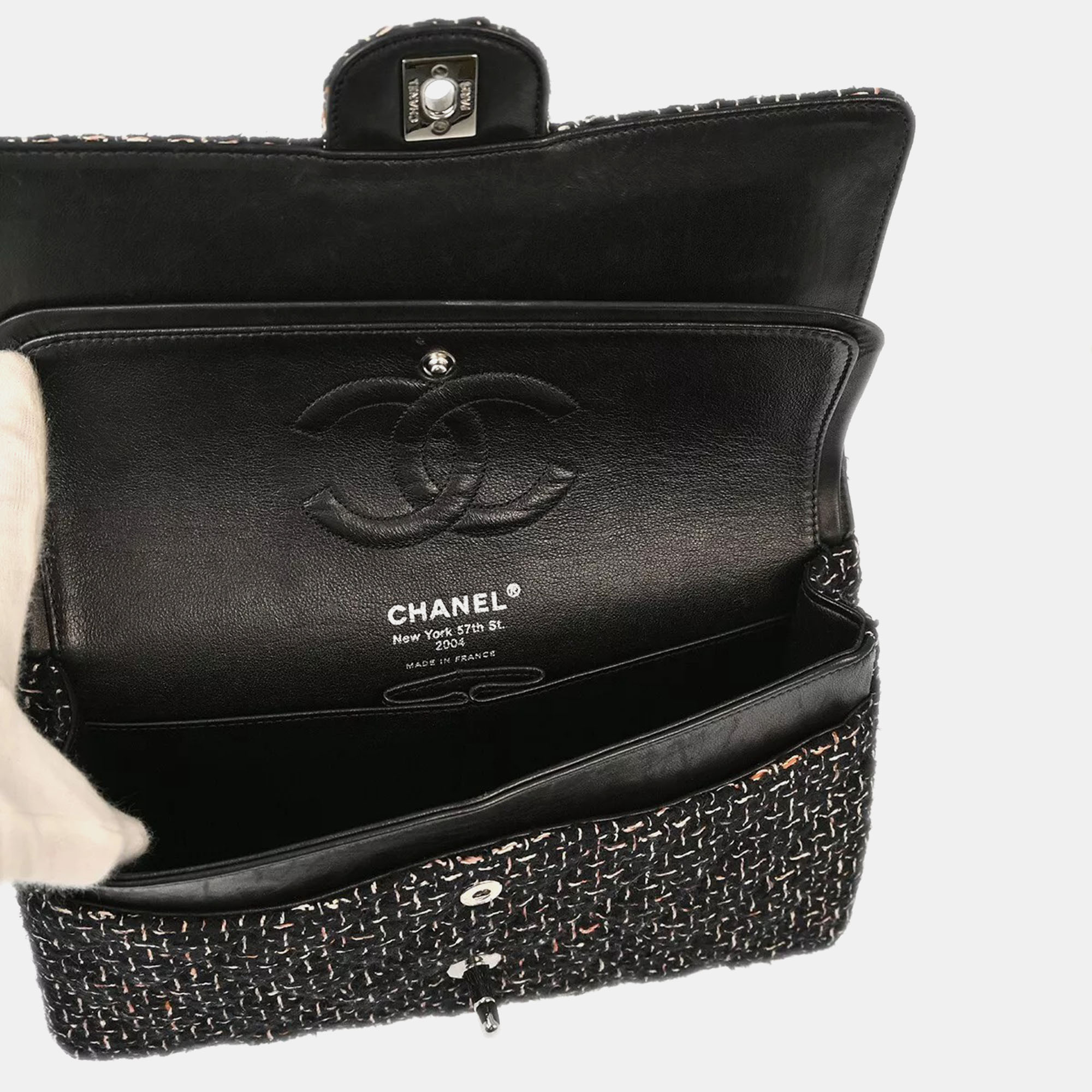 Chanel Black Tweed Medium Classic Double Flap Shoulder Bag