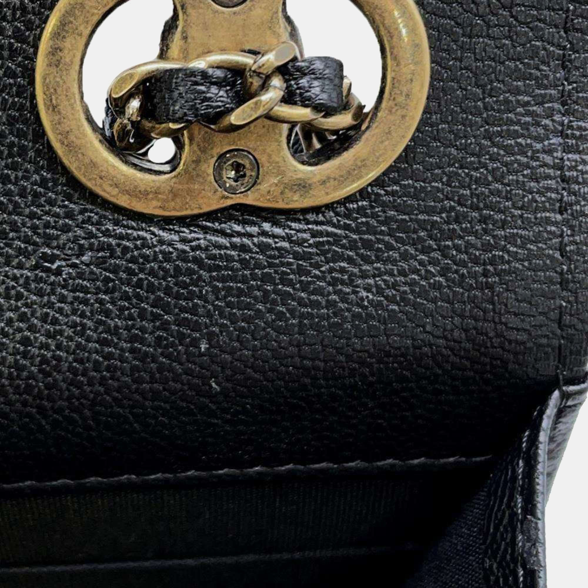 Chanel Black Matelasse Coco Mark Patent Chain Wallet