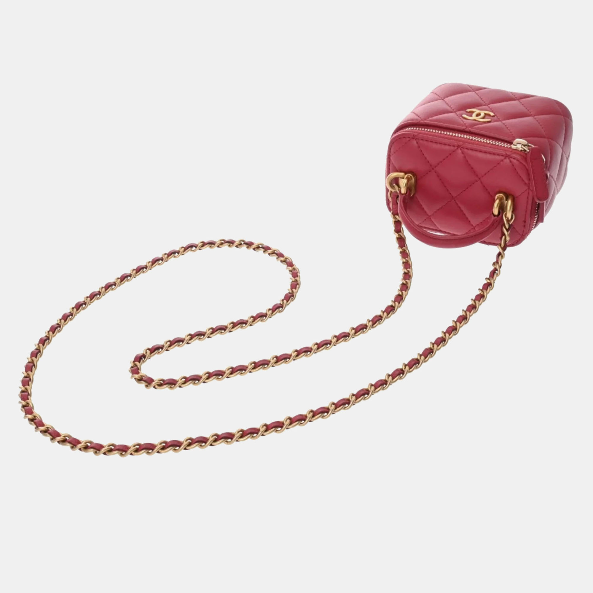 Chanel Pink Lambskin Matelasse Small Vanity Shoulder Bag