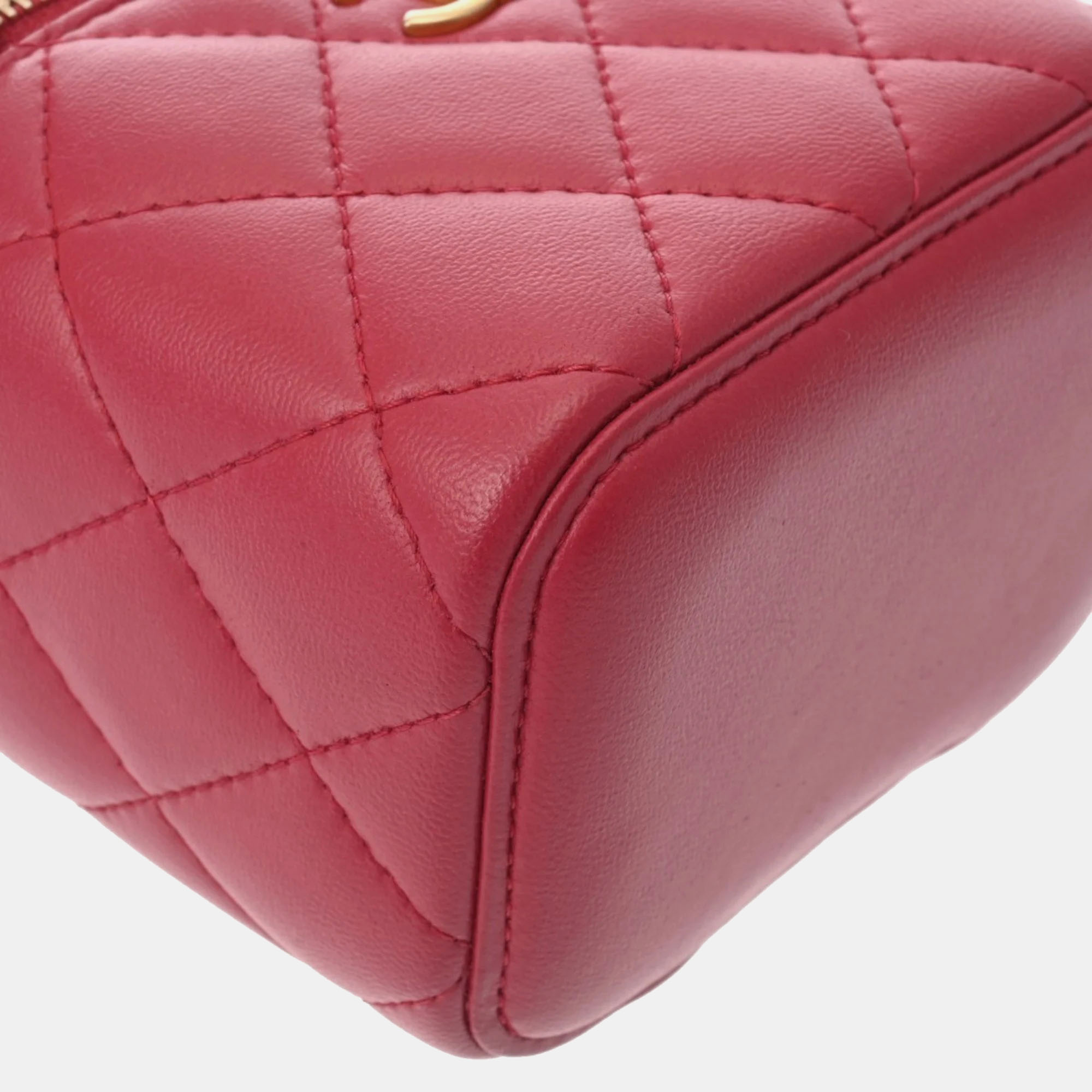 Chanel Pink Lambskin Matelasse Small Vanity Shoulder Bag