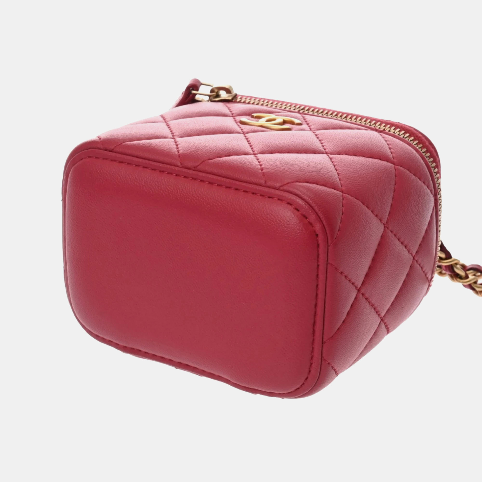 Chanel Pink Lambskin Matelasse Small Vanity Shoulder Bag