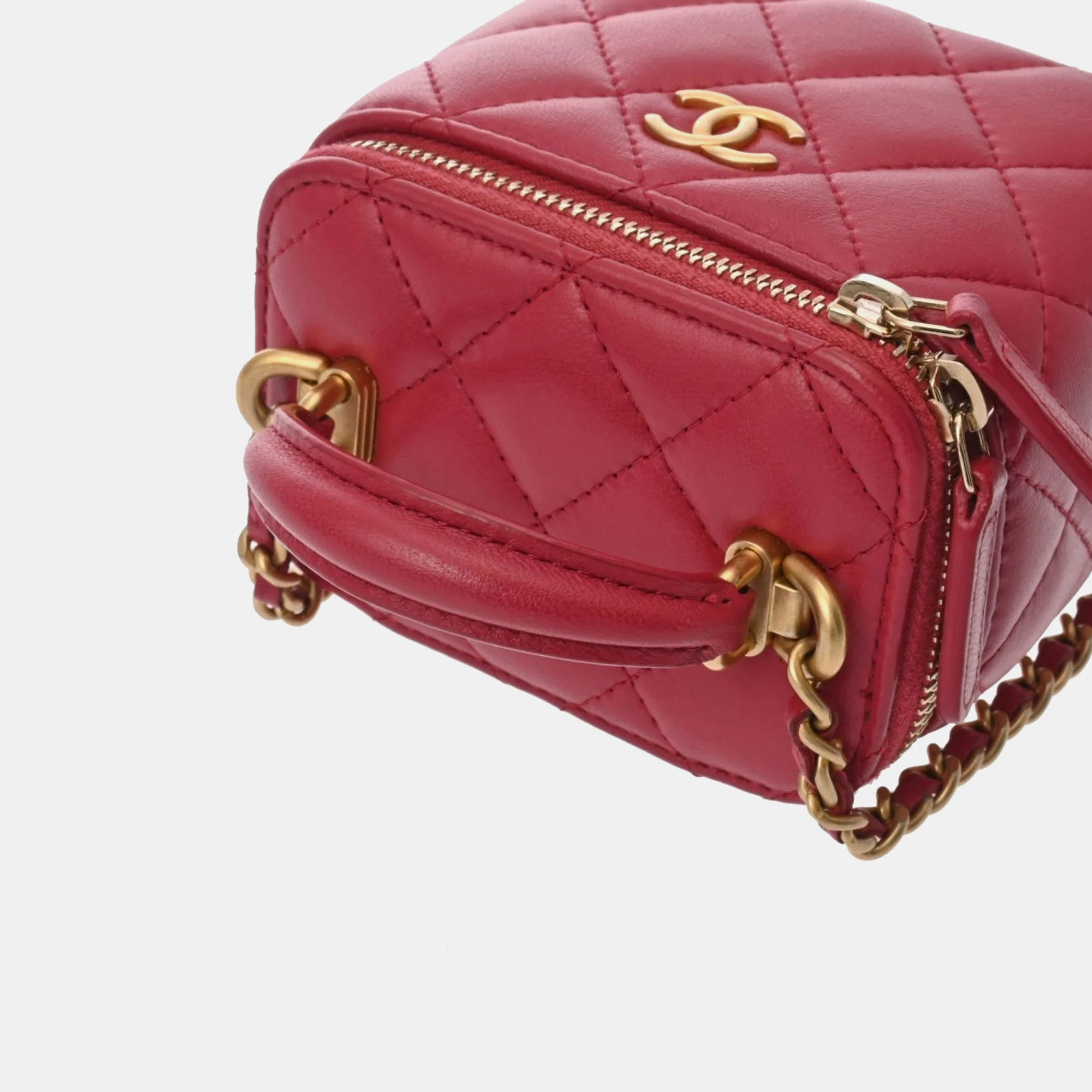 Chanel Pink Lambskin Matelasse Small Vanity Shoulder Bag