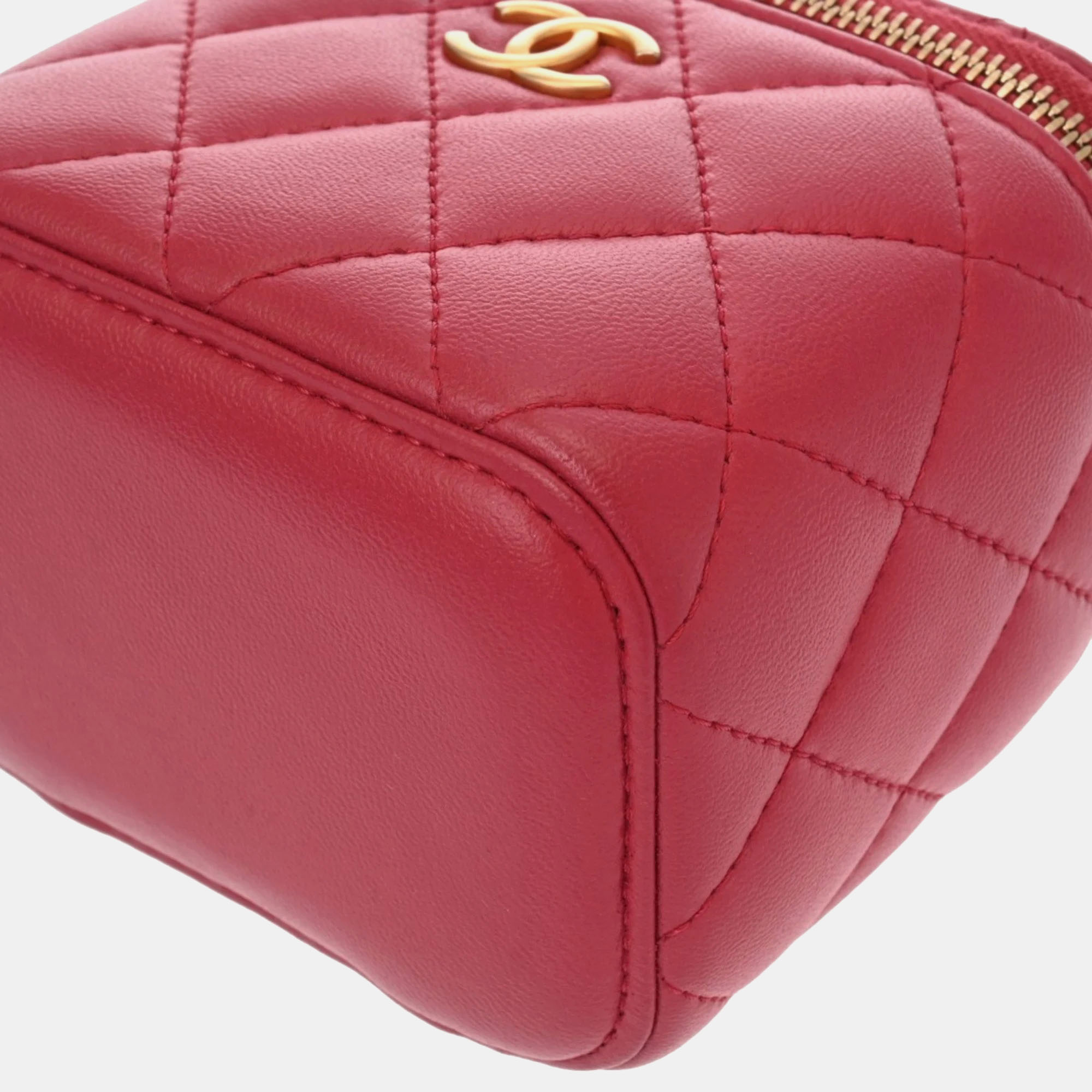 Chanel Pink Lambskin Matelasse Small Vanity Shoulder Bag