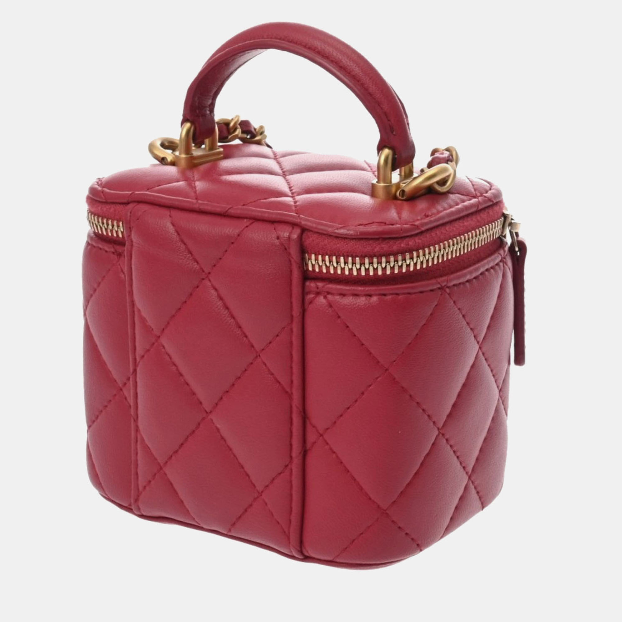 Chanel Pink Lambskin Matelasse Small Vanity Shoulder Bag