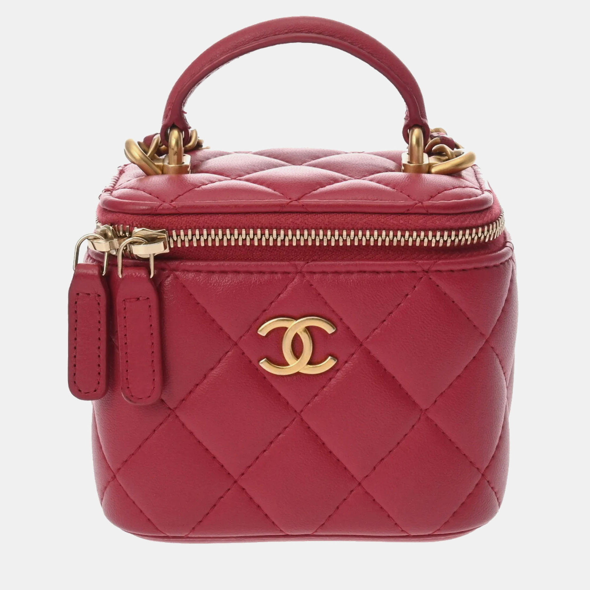 Chanel Pink Lambskin Matelasse Small Vanity Shoulder Bag