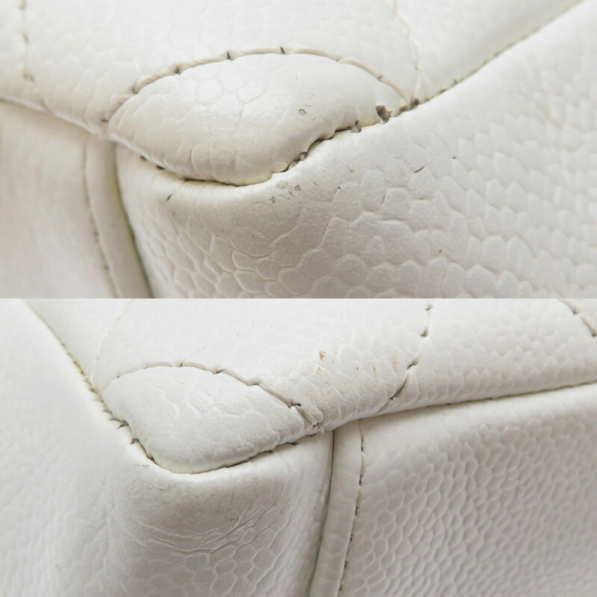 Chanel Caviar Skin White Seal PST Chain Tote  Bag